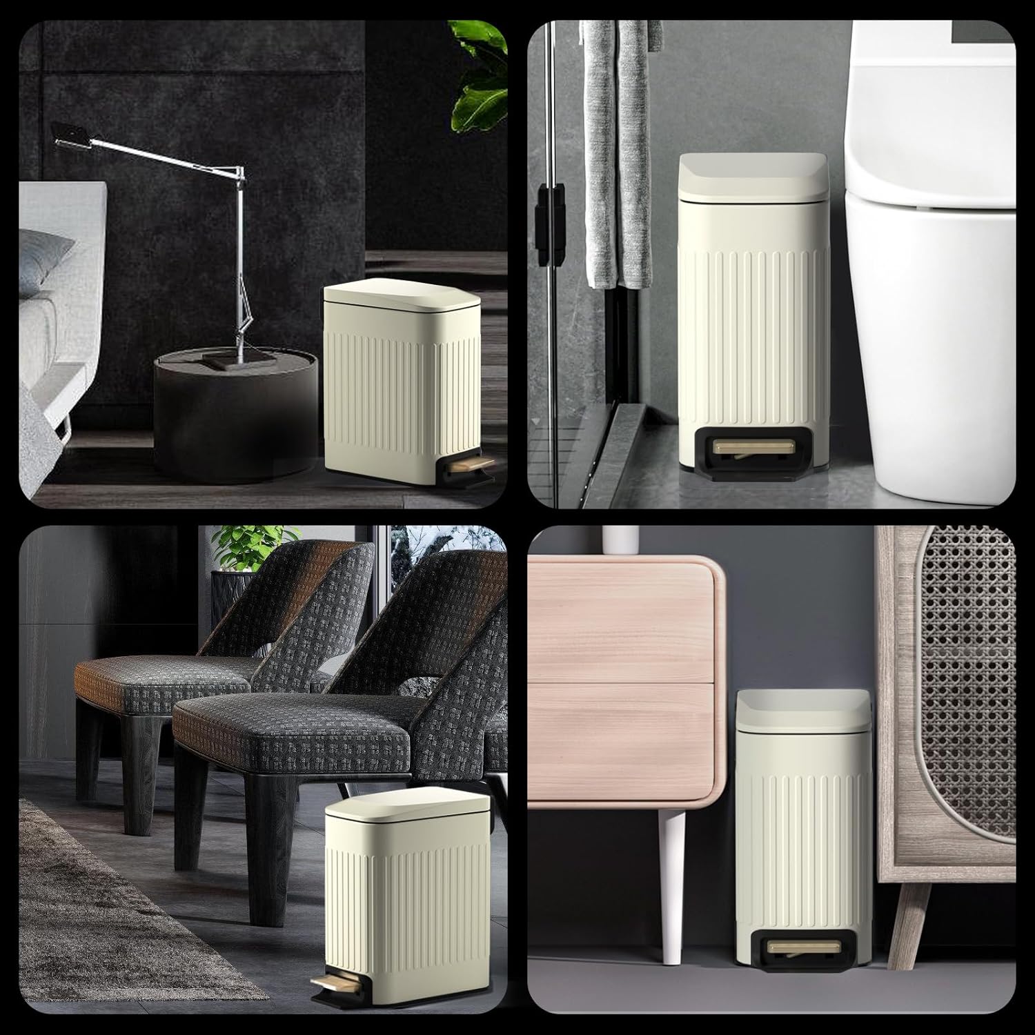 CEROELDA Small Bathroom Trash Can with Lid Soft Close-5L/1.3 Gal Slim Garbage Can-Metal Step