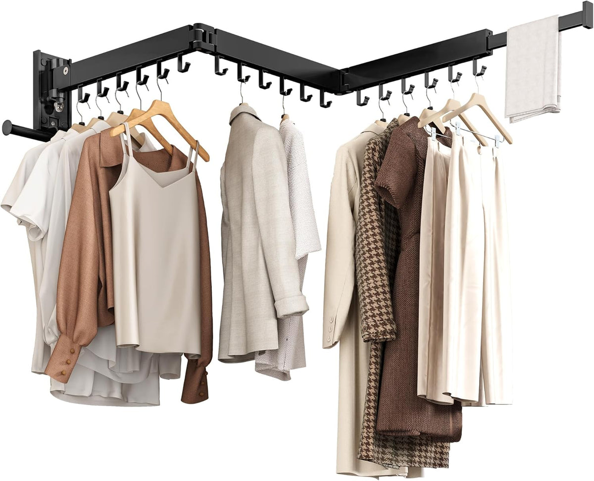 Wall Mounted Collapsible Clothes Drying Rack, Space-Saving Laundry Drying Rack Clothing Hanger