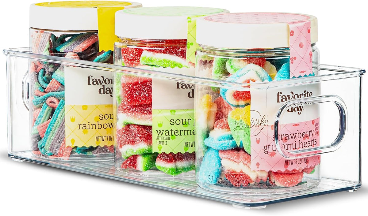 Plastic Food Storage Clear Container Bin with Handles for Organizing Kitchen, Pantry, Refrigerator