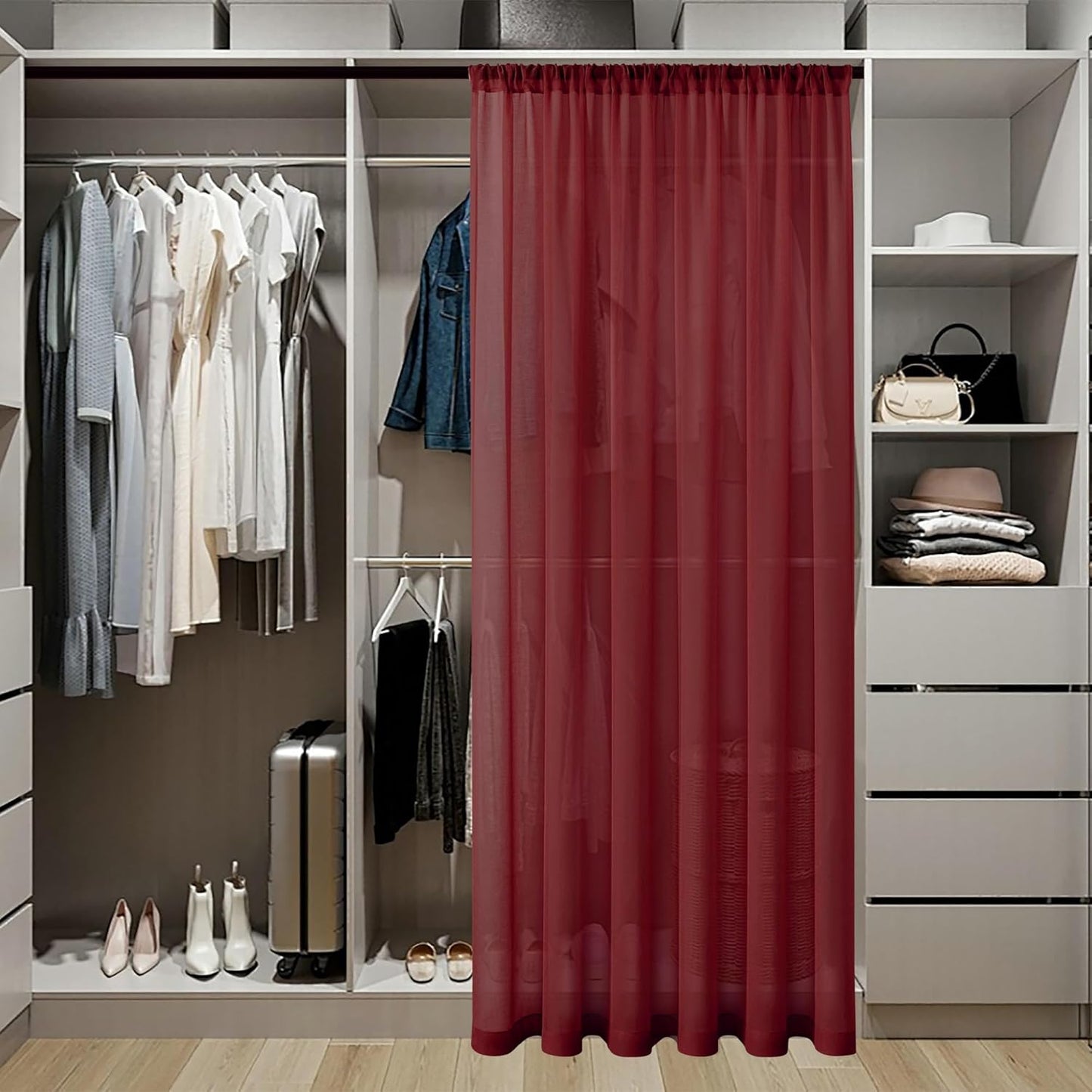 Tollpiz Sheer Door Curtains Closet Linen Textured Curtains Sheer Doorway Light Filtering Voile Rod