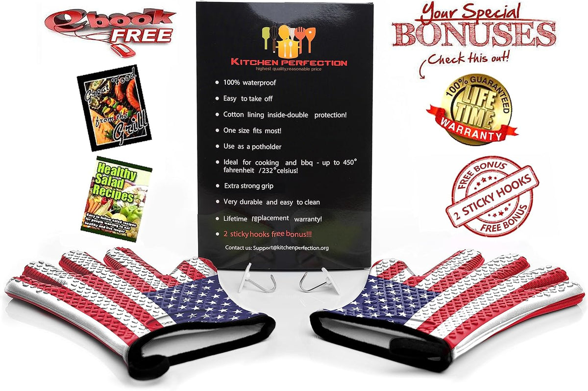Kitchen perfection XL Silicone Smoker Oven Gloves-Extreme Heat Resistant BBQ Gloves-Handle Hot Food