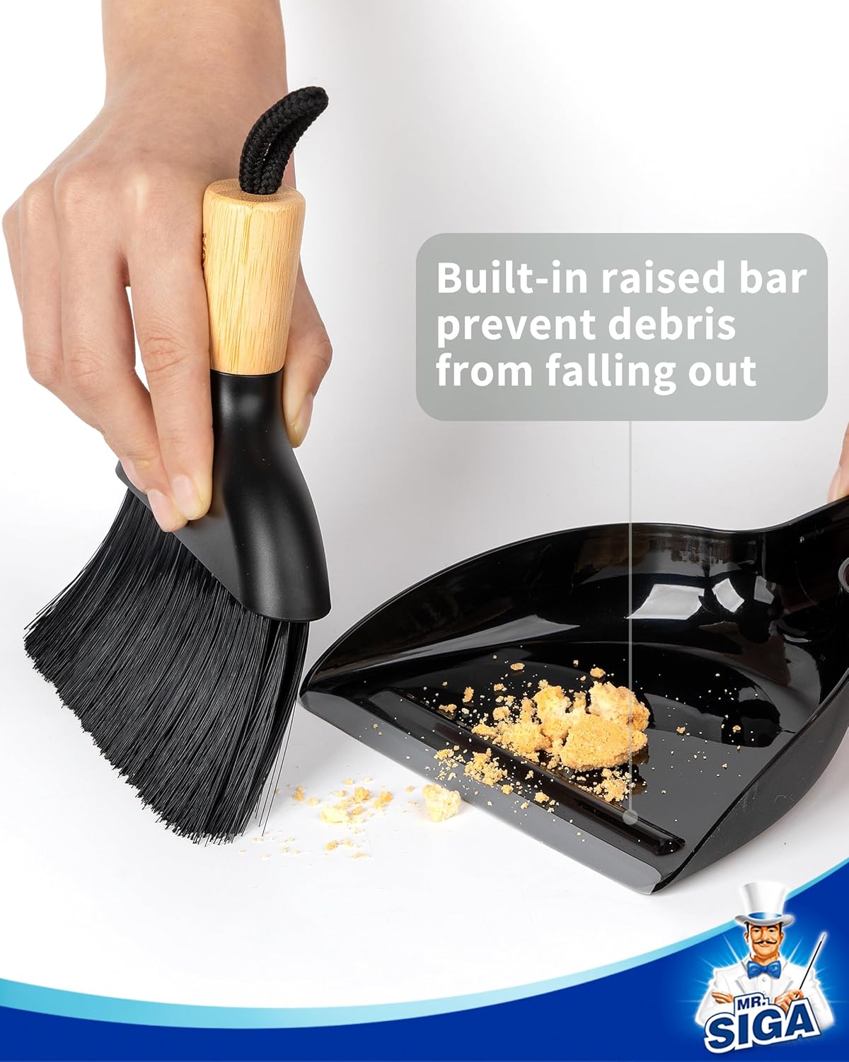 MR.SIGA Mini Dustpan and Brush Set, Portable Cleaning Brush and Dustpan Combo with Bamboo Handle