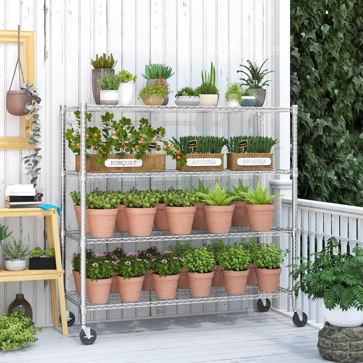 Himimi 72" H Storage Shelves 4 Tier Metal Shelving Adjustable Wire Shelf with Wheels, Heavy Duty