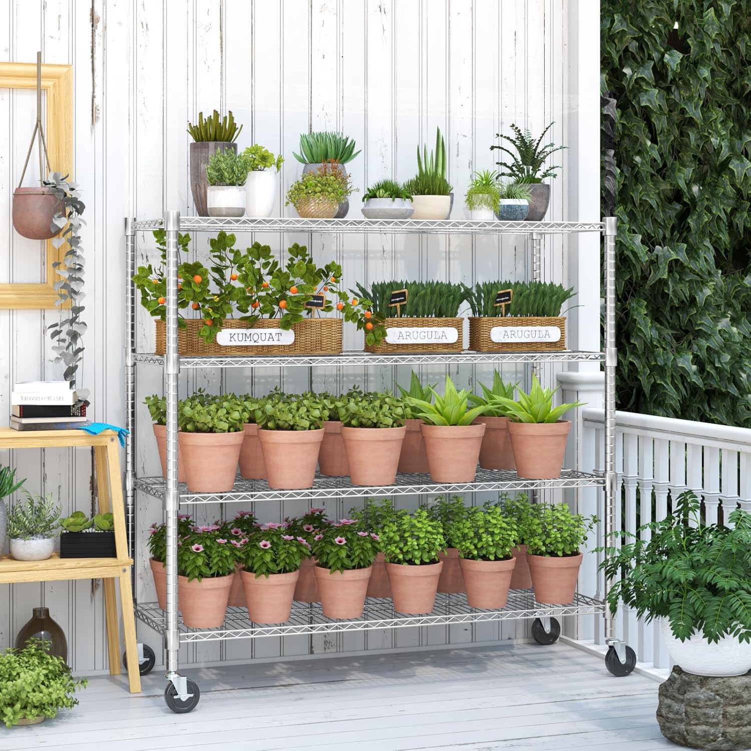 Himimi 72" H Storage Shelves 4 Tier Metal Shelving Adjustable Wire Shelf with Wheels, Heavy Duty
