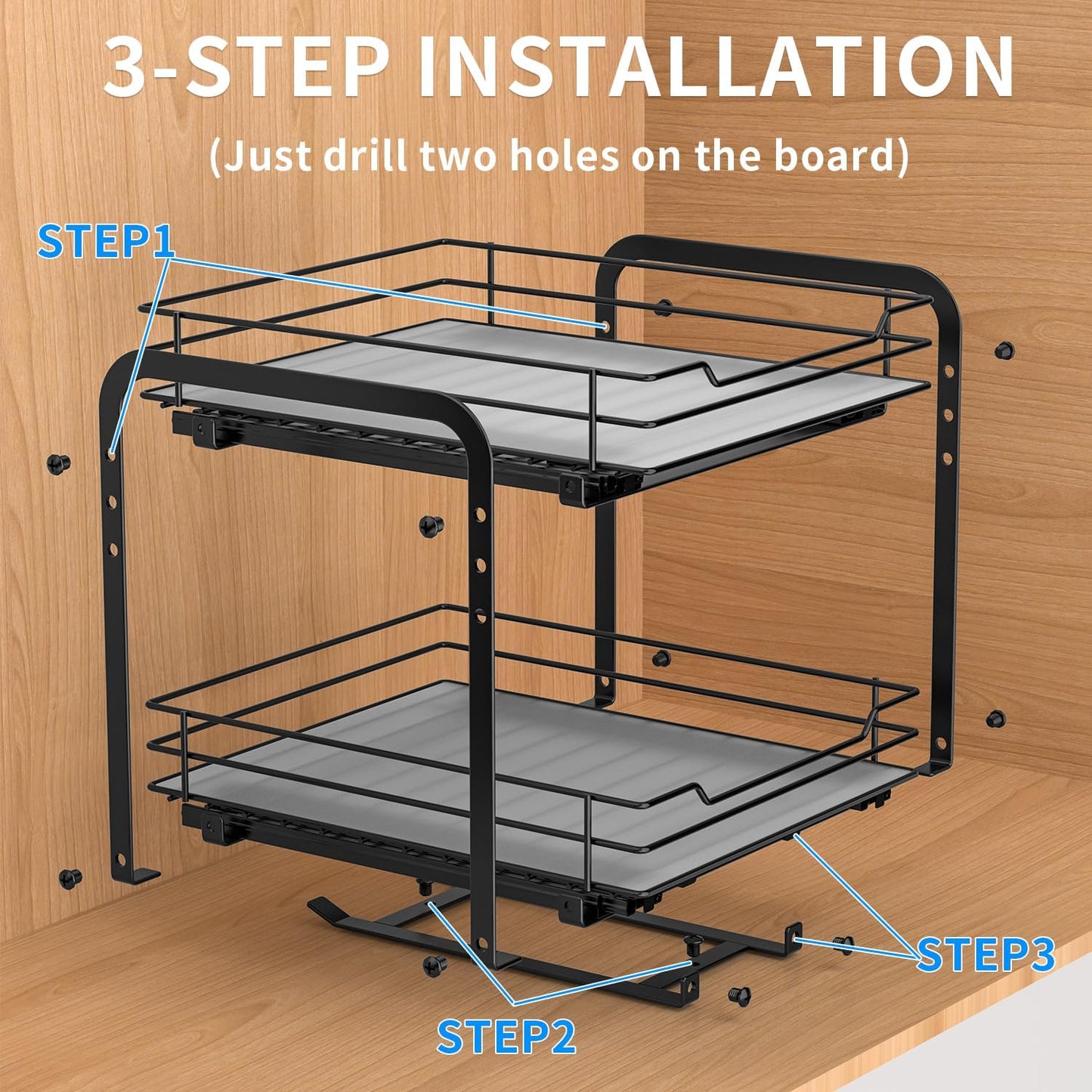 RCHYFEED Spice Rack Organizer for Cabinet, 2 Tier Pull Out Spice Racks for Inside Cabinets &