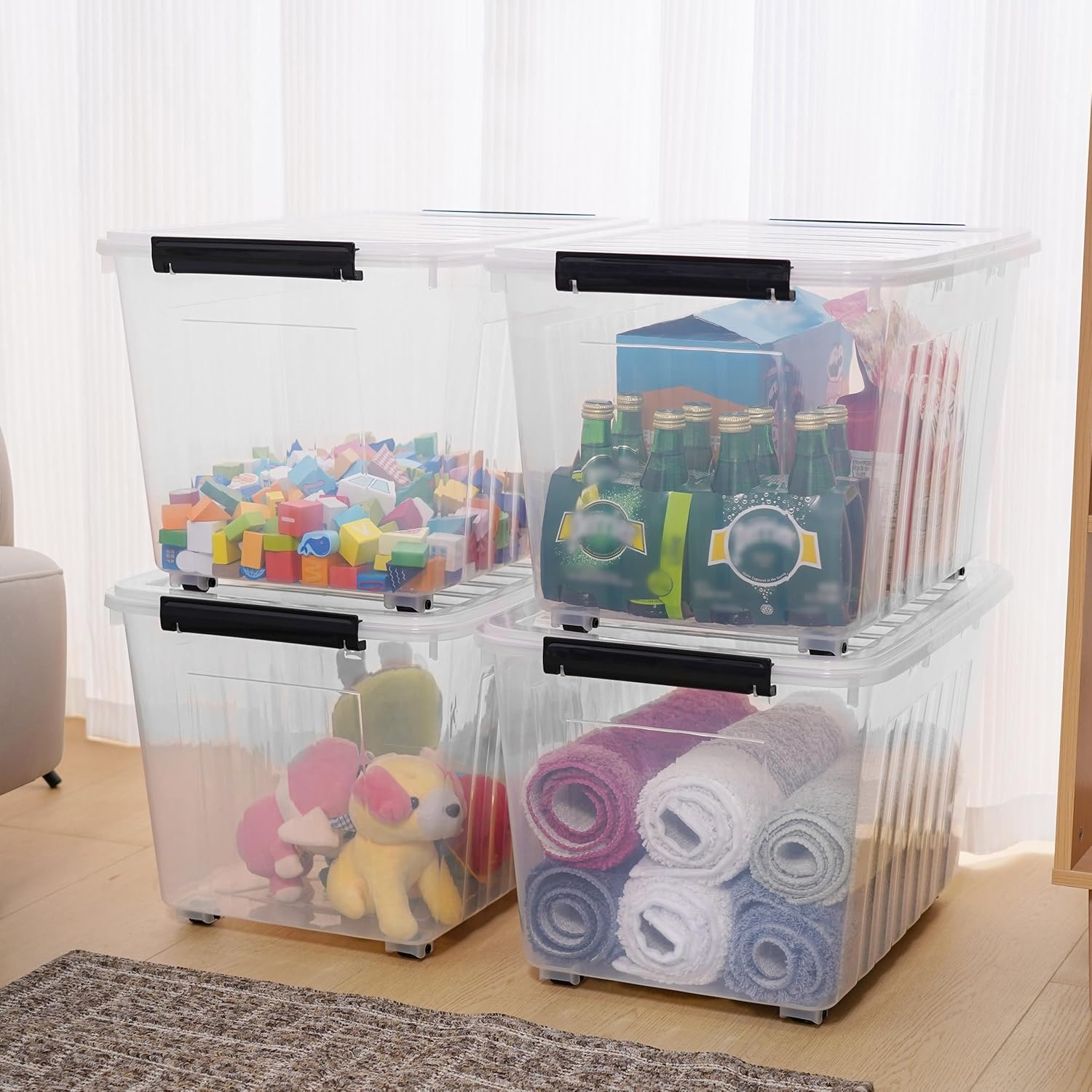 Citylife 82 QT Clear Plastic Storage Bins with Lids Stackable and Nestable Storage Boxes with Lids