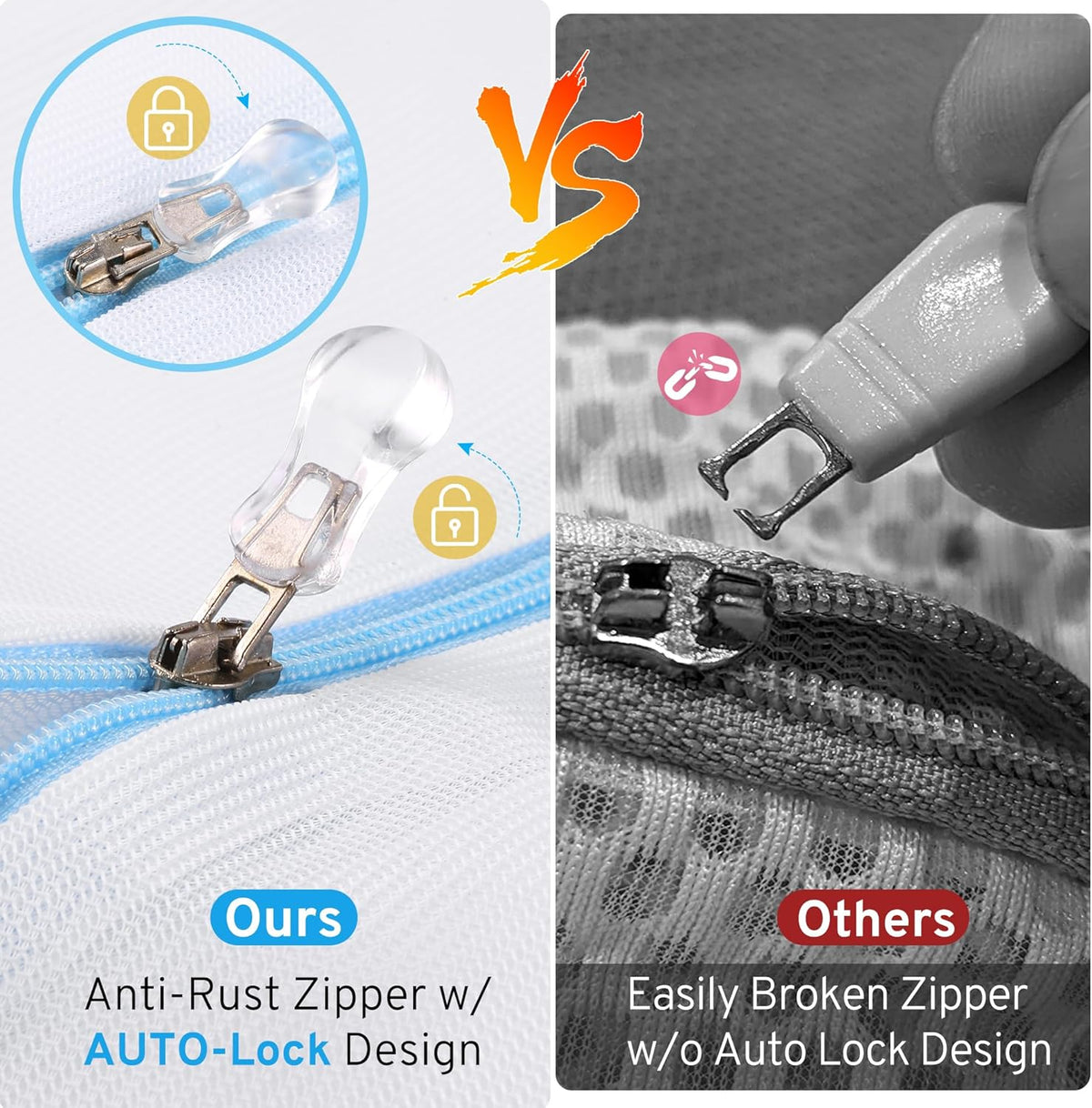 3 Pcs Mesh Laundry Bags Set for Delicates with AUTO-Lock Zipper, Lingerie Bags for Washing