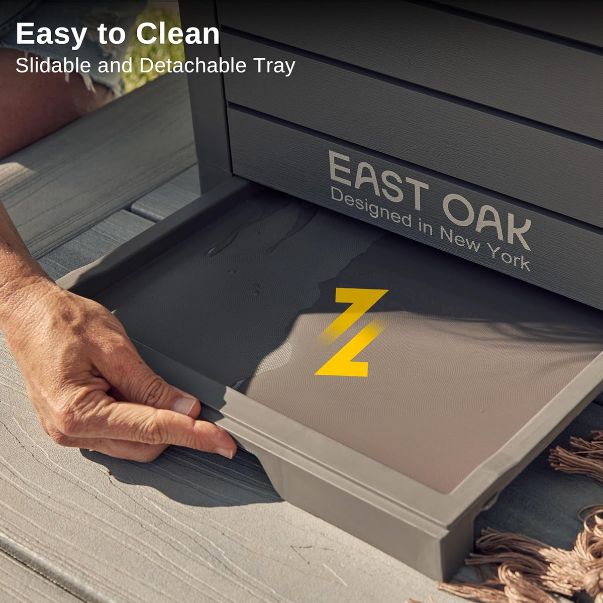 EAST OAK 38 Gallon Outdoor Trash Can | Waterproof Resin Garbage Can with Tiered Lid & Drip Tray |