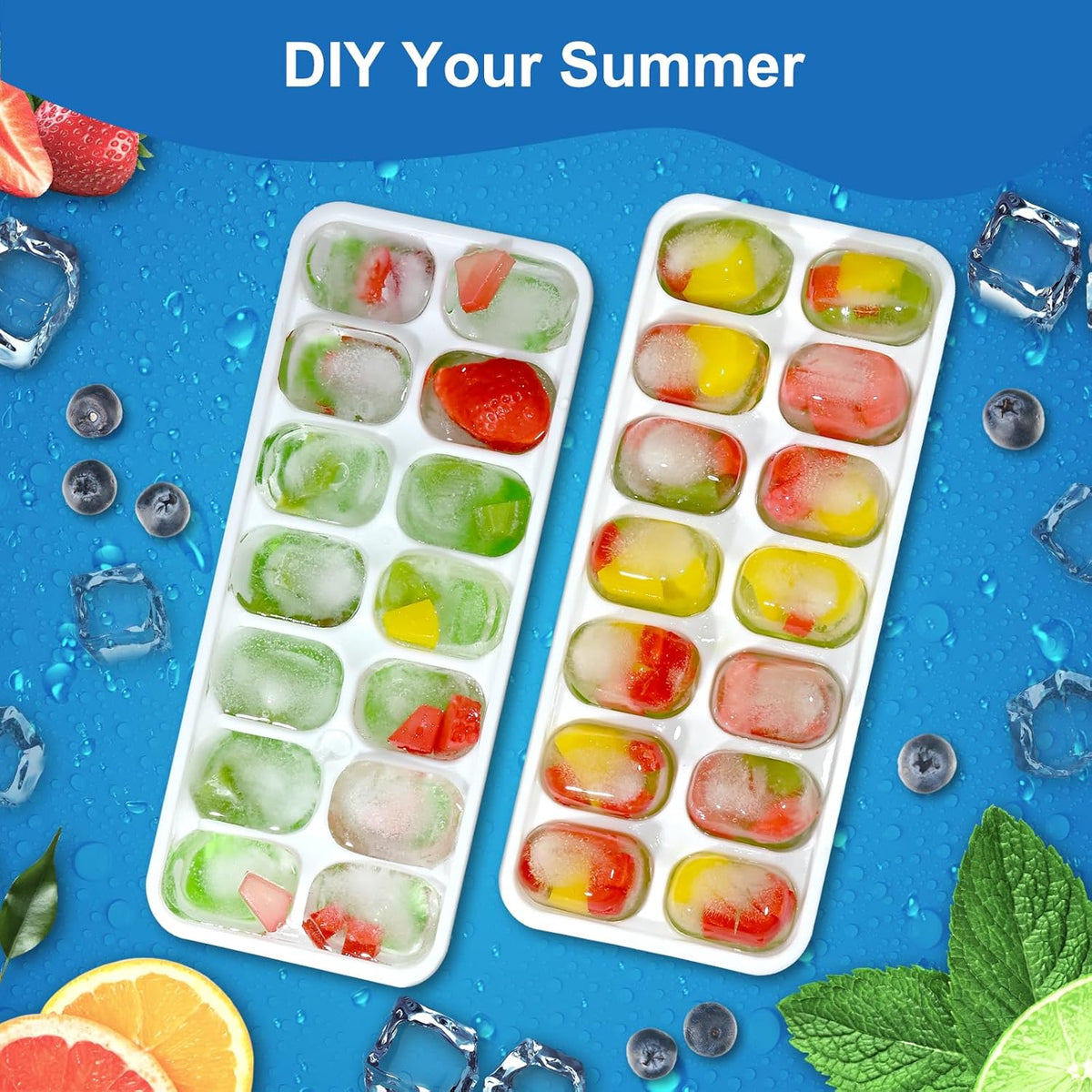 Ice Cube Tray, Ice Cube Trays for Freezer 6 Pack with Lid and Bin, Ice Tray Easy-Release, Ice Trays