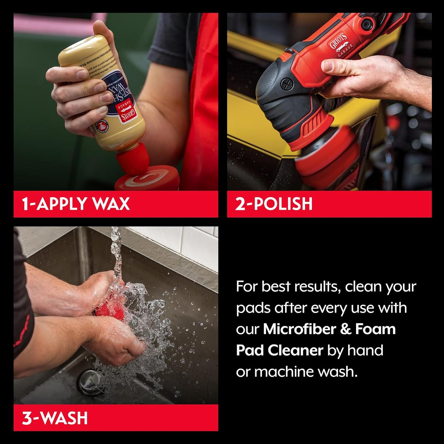 Griot's Garage 3” Red Foam Waxing Pads for Car Detailing, Polishing and Buffing Pads for Use with