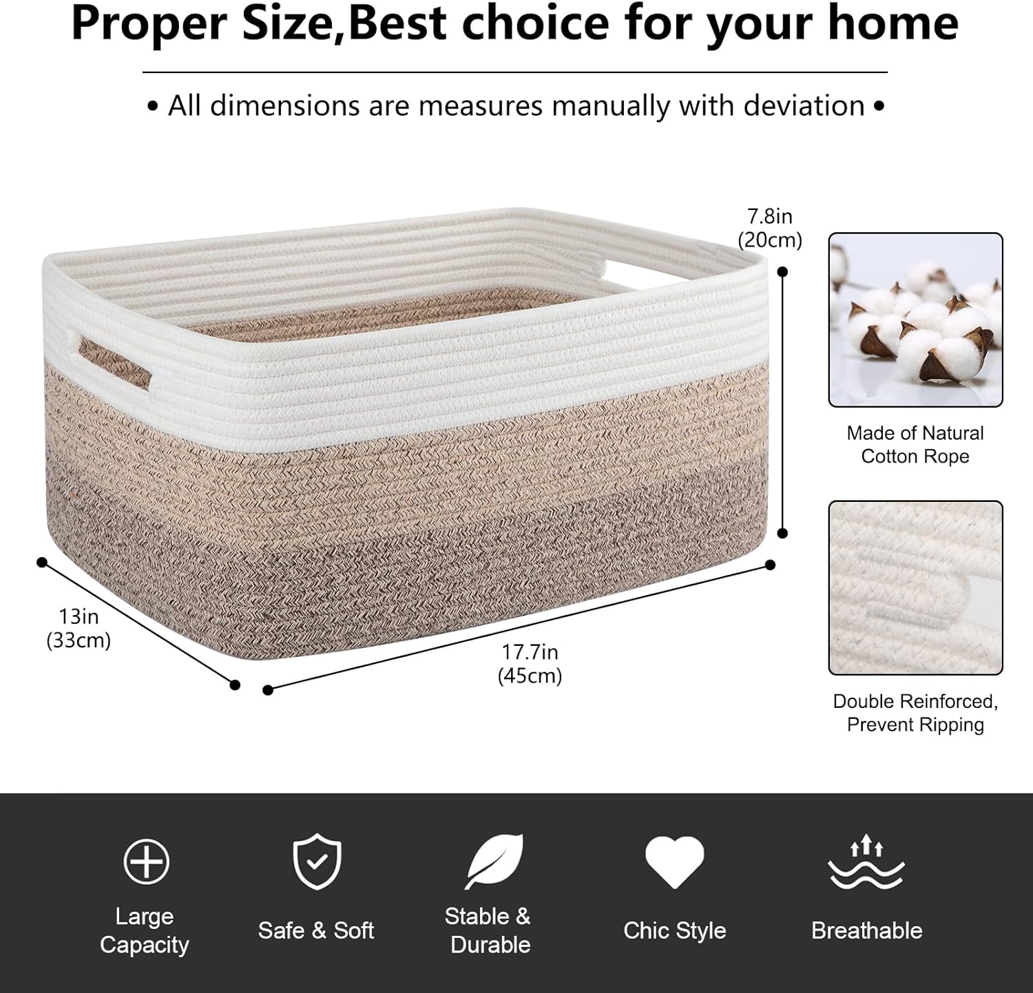Large Storage Basket for Organizing, Woven Rope Basket for Shelves, Closet Organizer Bins for