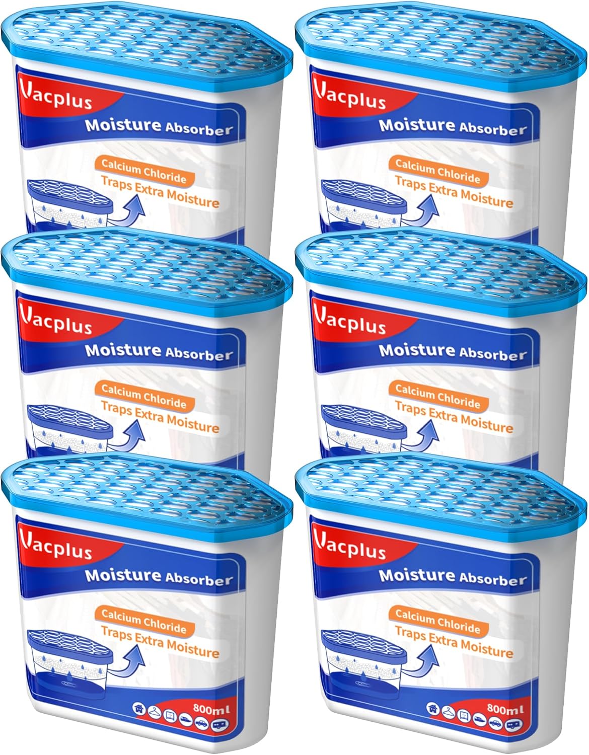 Vacplus Moisture Absorbers 6 pack, 16.0 Oz Portable Humidity Absorber Boxes for Your Bathroom