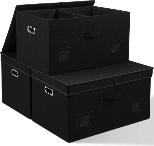 75 Quarts Extra Large Decorative Storage Bins with Lids, 3 Packs Black Collapsible Storage Bins