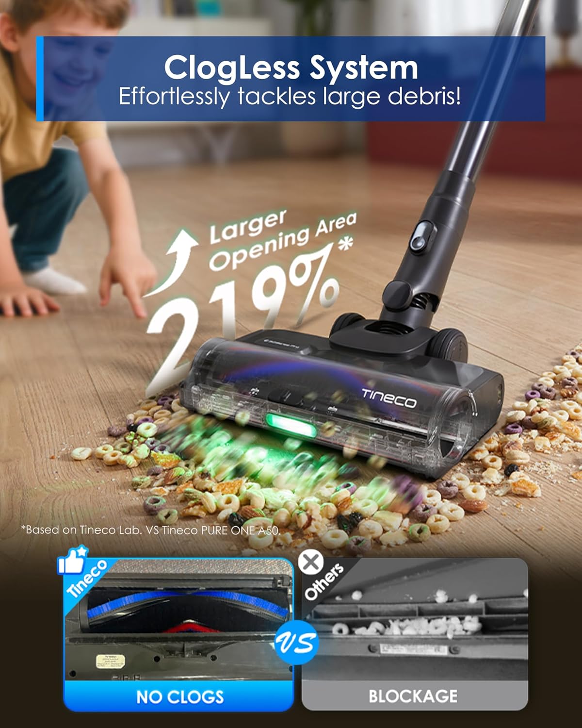 Tineco Pure ONE S70 Cordless Vacuum Cleaner, 200AW Powerful Suction, 3D Sense Pro Cleaning System