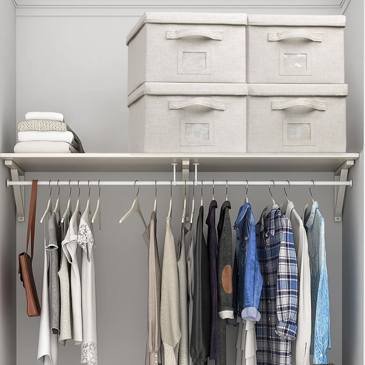 Large 17''x12'' Quart Collapsible Stackable Storage Bins with Lids, 2 Packs Off White Fabric Closet