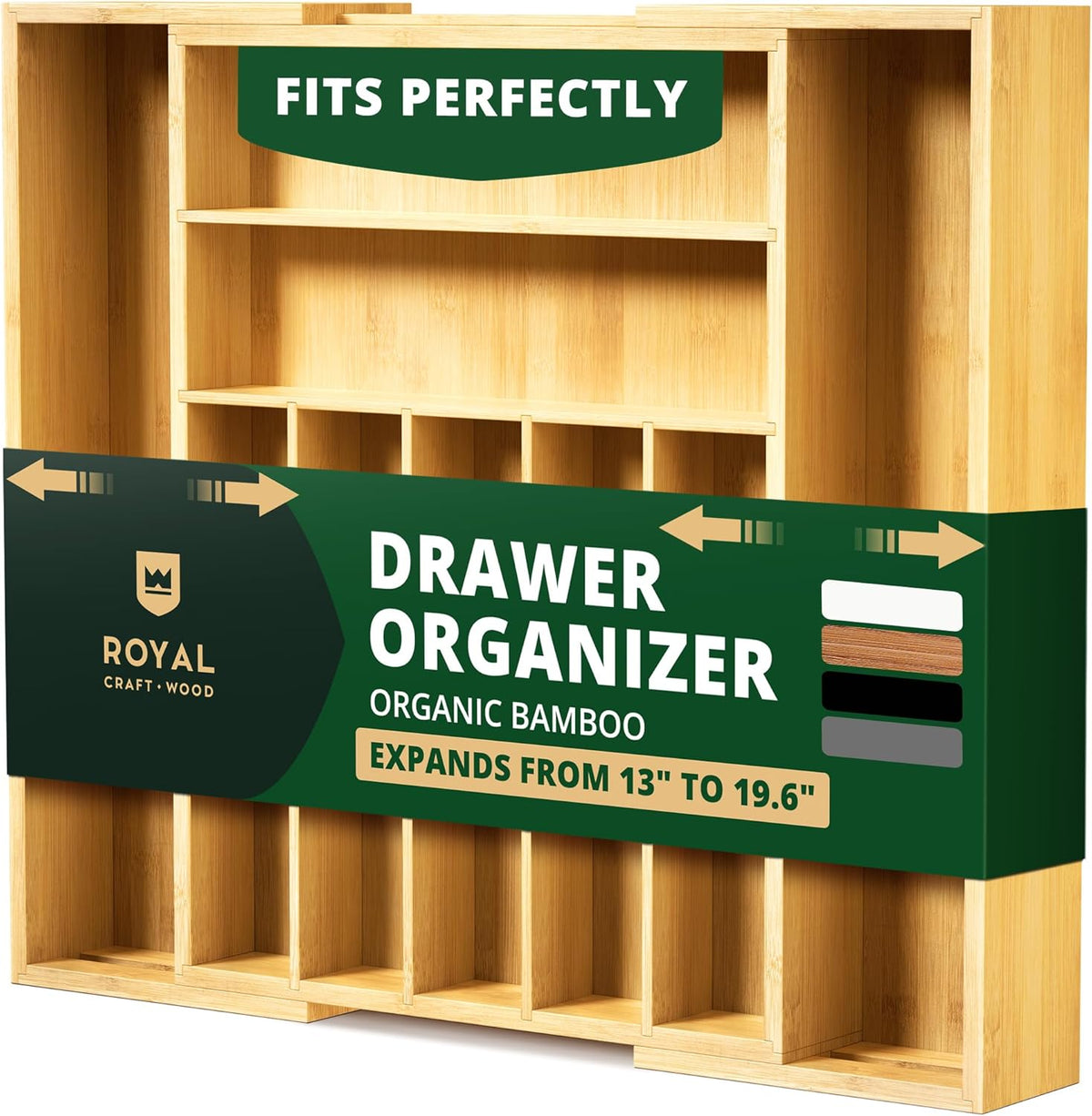 ROYAL CRAFT WOOD Luxury Bamboo Kitchen Drawer Organizer - Silverware Organizer, Utensil Holder &