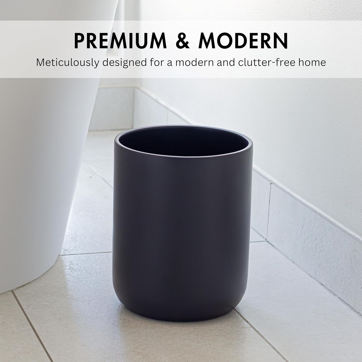 Matte Black Round Compact Trash Can Mini, 2 Gallons / 7.5L Garbage Bin, Tiny Wastebasket for