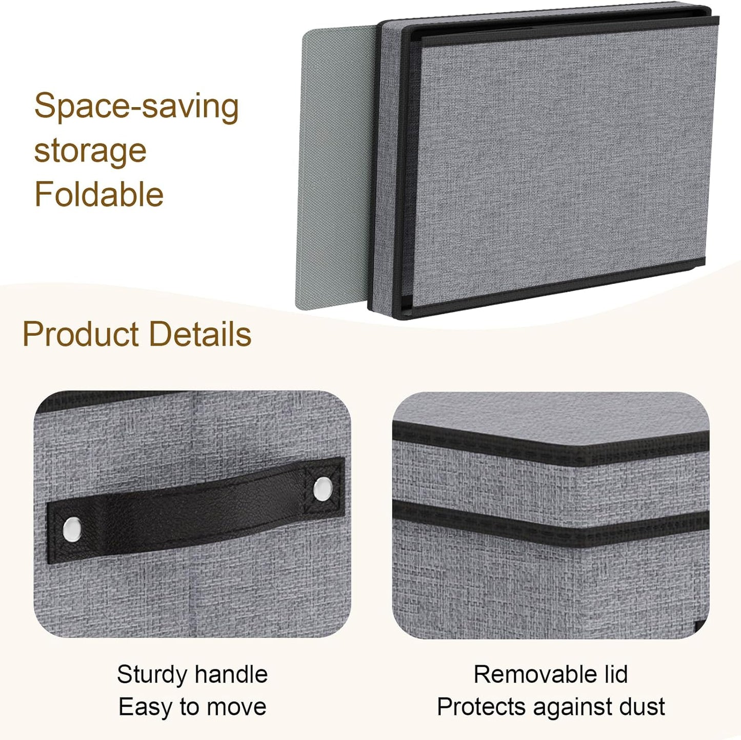 Storage Boxes, 15 x 9.8 x 8.3 Inch Baskets for Organizing with Lids, Fabric Bins with Handles
