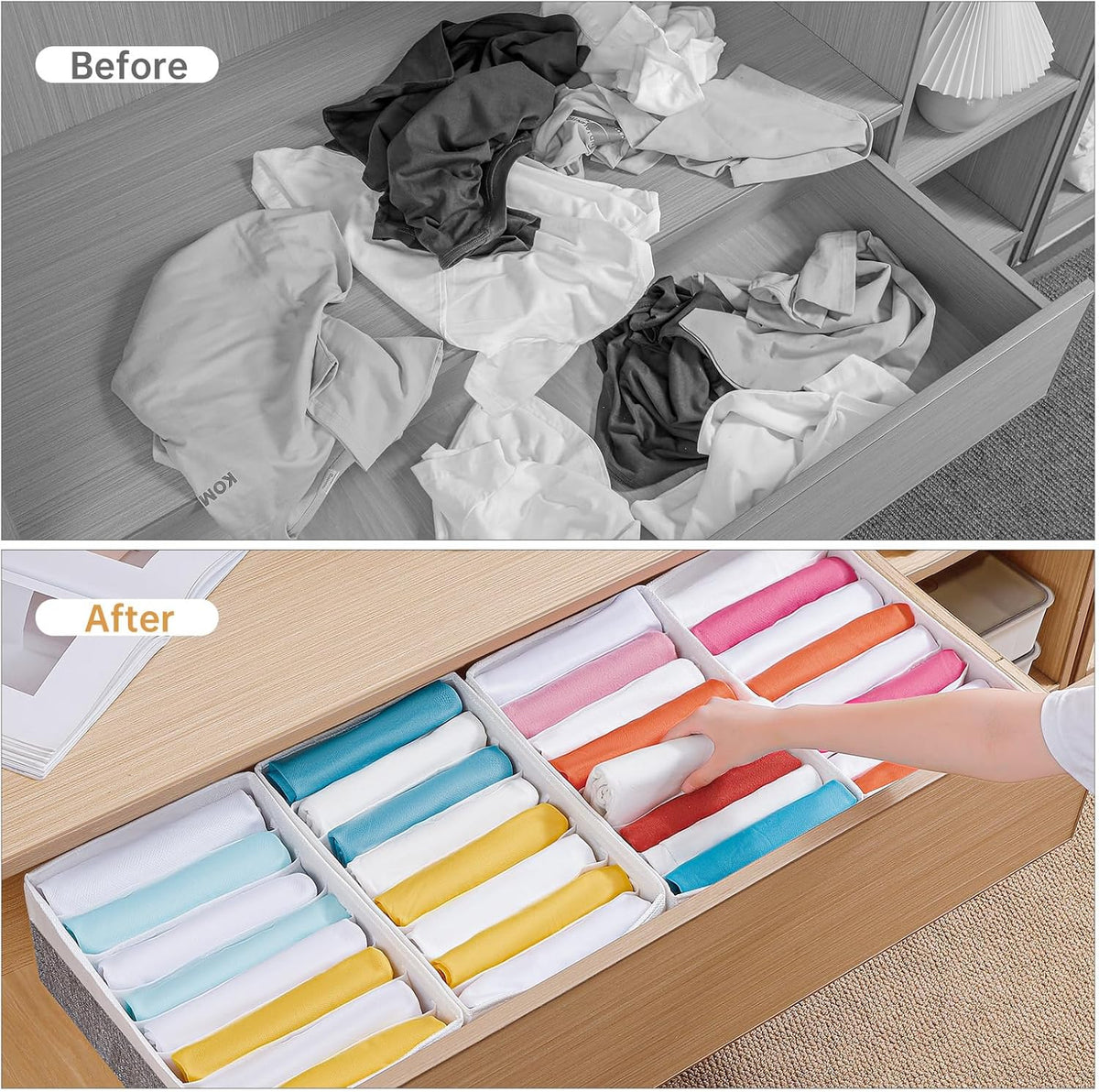 4 Packs T-shirt Drawer Organizers for Clothing,8 Grids Compartment Wardrobe Storage Box, Washable