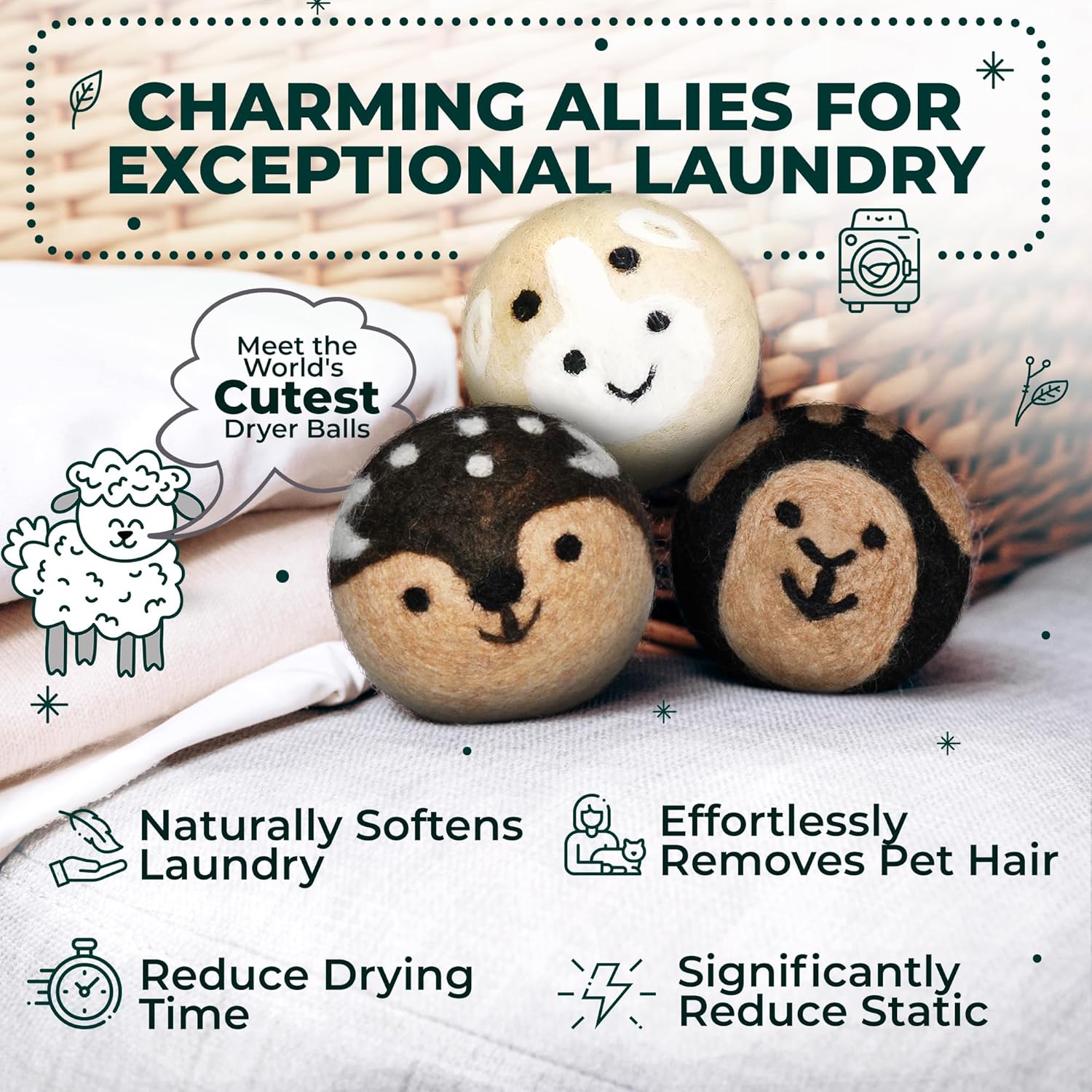 No More Dryer Sheets! Reusable Wool Dryer Balls XL 6-Pack - Reduces Static, Cuts Dry Time, &