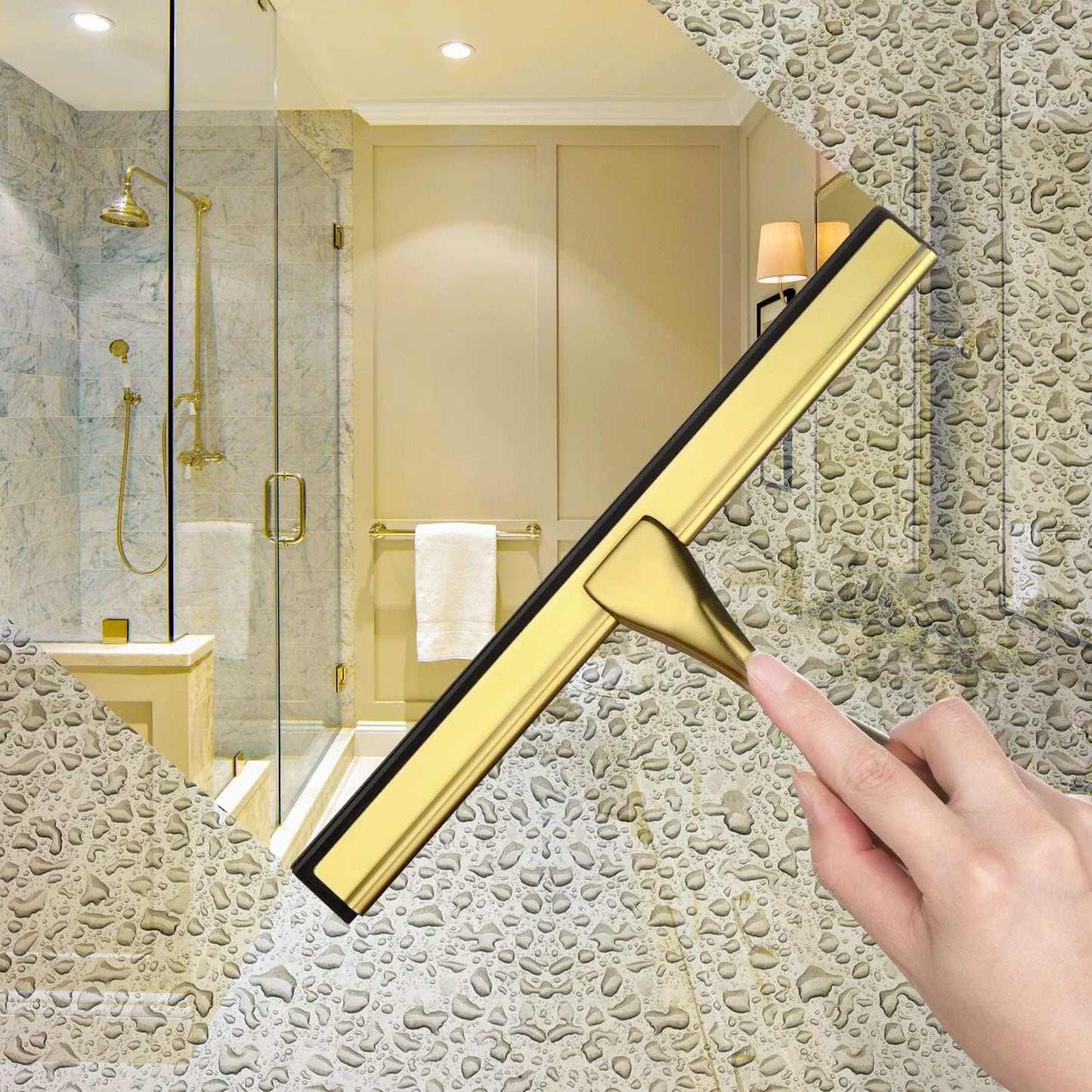 HIWARE All-Purpose Shower Squeegee for Shower Doors, Bathroom, Window and Car Glass - Brass