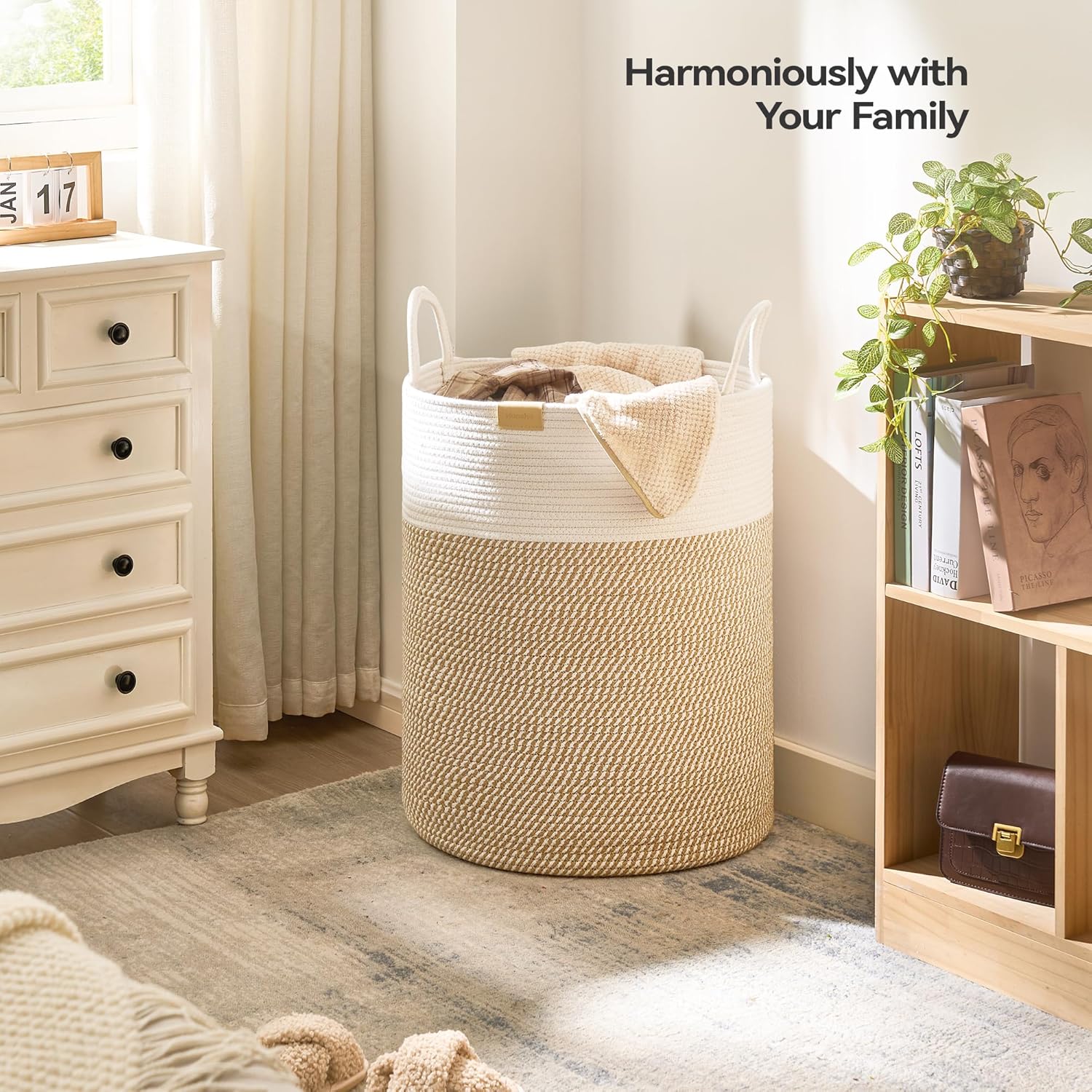 Laundry Hamper 95L,Large Laundry Basket for Clothes,Decorative Storage Basket for Blankets,Cotton