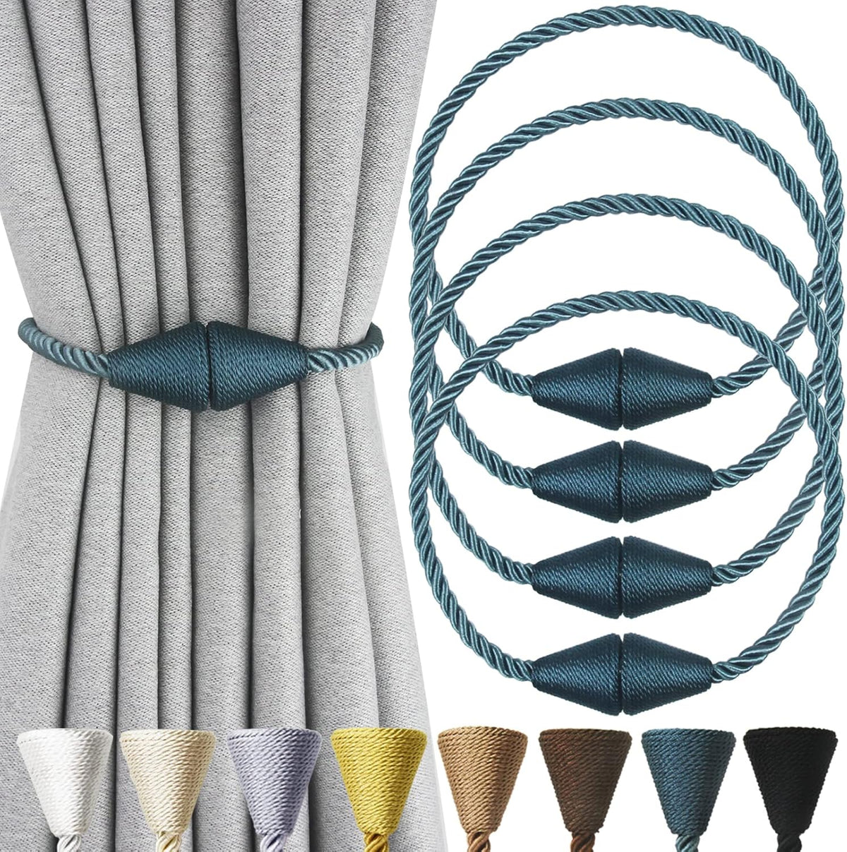 4 Pack Magnetic Curtain Tiebacks Rope Modern Handmade Curtain Tie Backs Decorative Drapes Weave