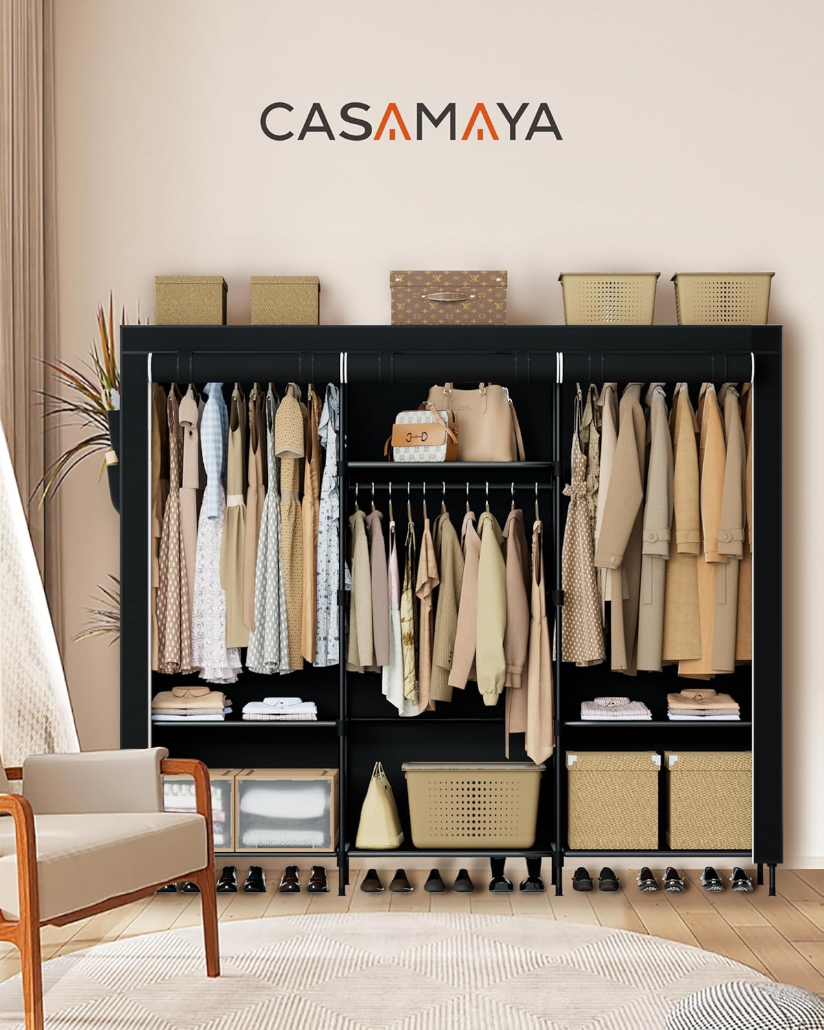 Portable Closet, 81.1 Inch Extra Large Capacity Wardrobe Closet with Cover, Clothes Storage