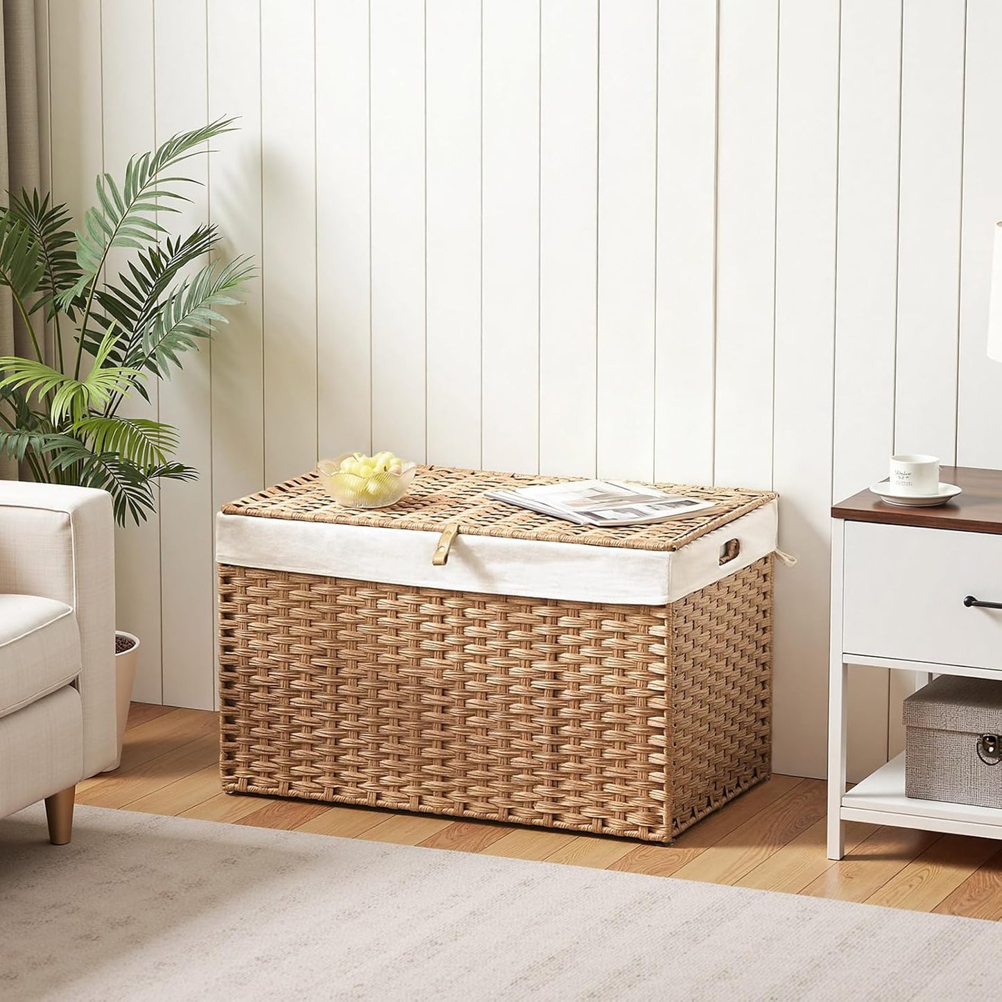 HOOBRO Storage Basket with Lid, 42.3 Gallon (160L) Wicker Basket, Handwoven Blanket Storage Basket