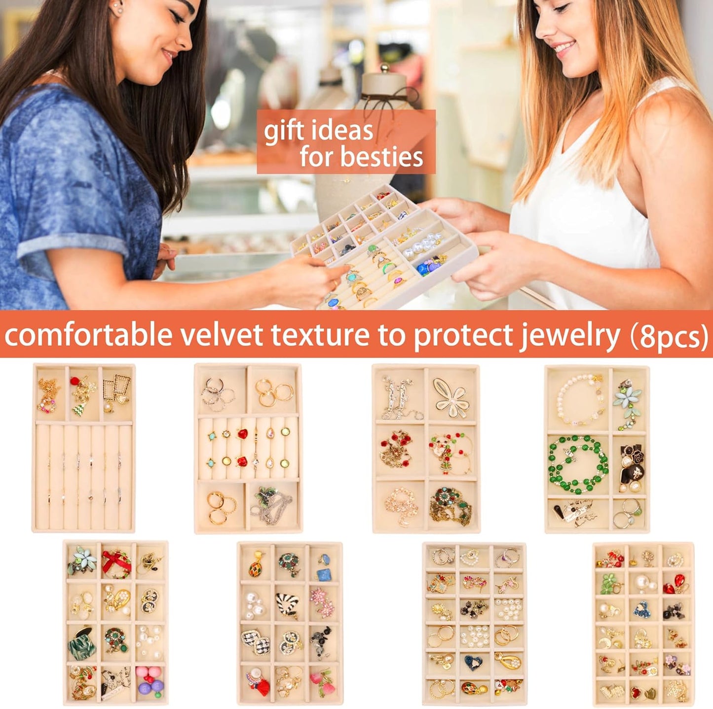 Jewelry Organizer Drawer 8 Set Jewelry Boxes Velvet Jewelry Drawer Organizer Stackable Jewelry Tray
