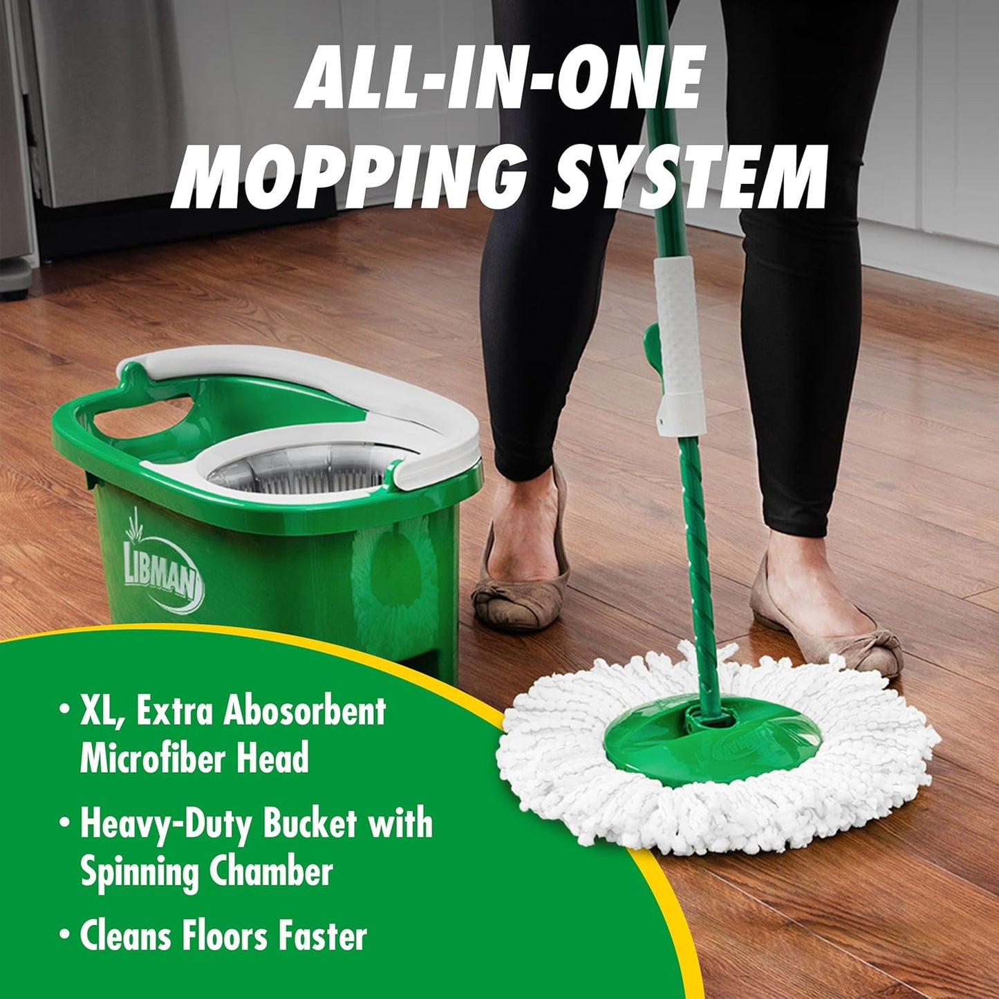 Libman Tornado Spin Mop System, Spinning Floor Mopping and Bucket with Wringer Set for Home