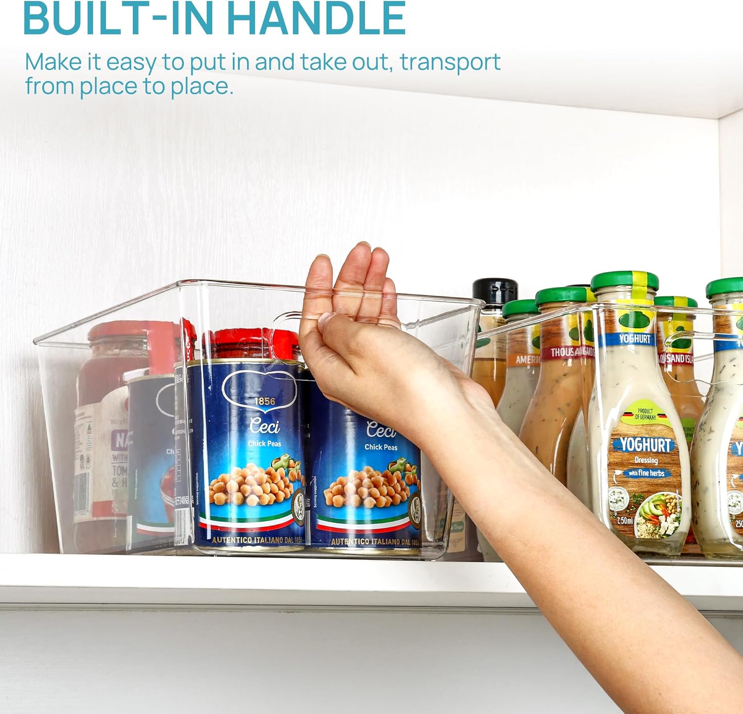 Vtopmart Clear Plastic Pantry Organizer Bins, 6 PCS Food Storage Bins with Handle for Refrigerator