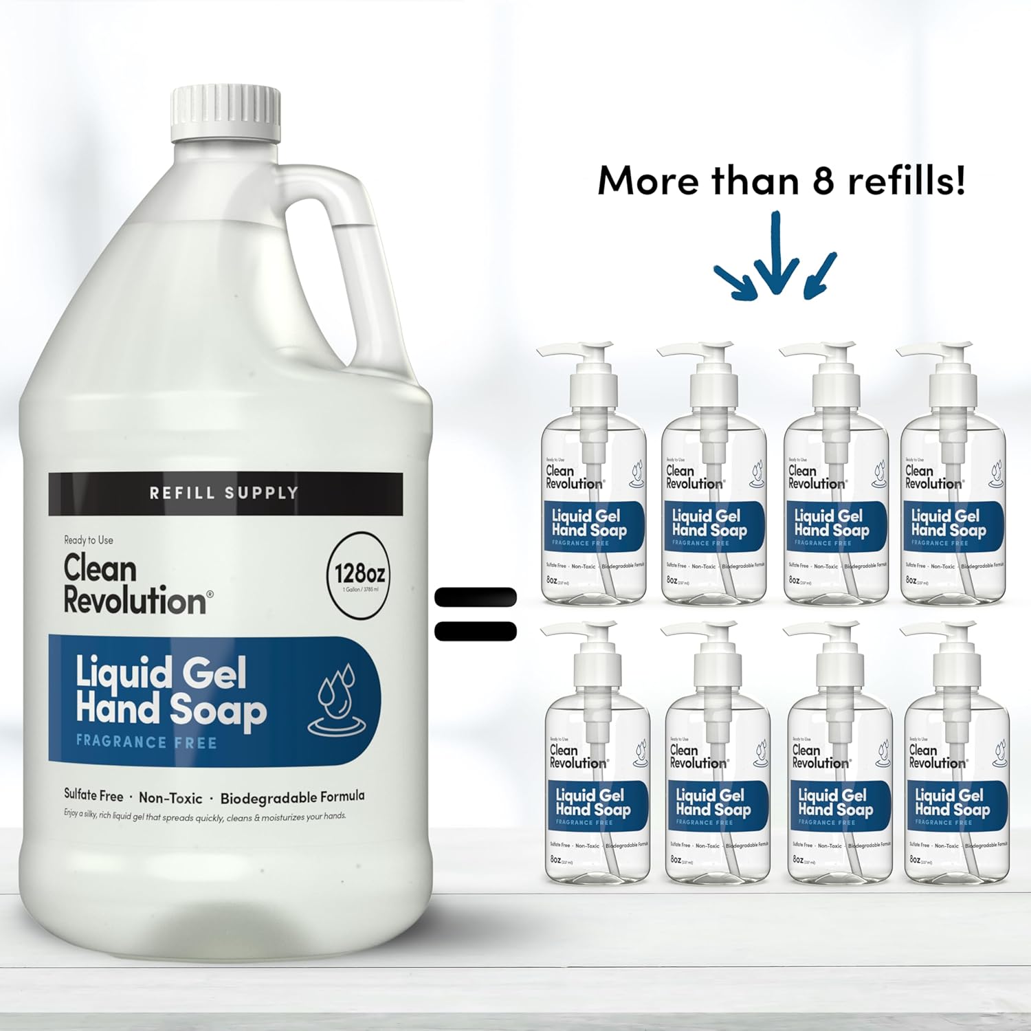 Clean Revolution Liquid Gel Hand Soap, Silky Rich Liquid, Quick Lather, Fast Rinsing, (Fragrance