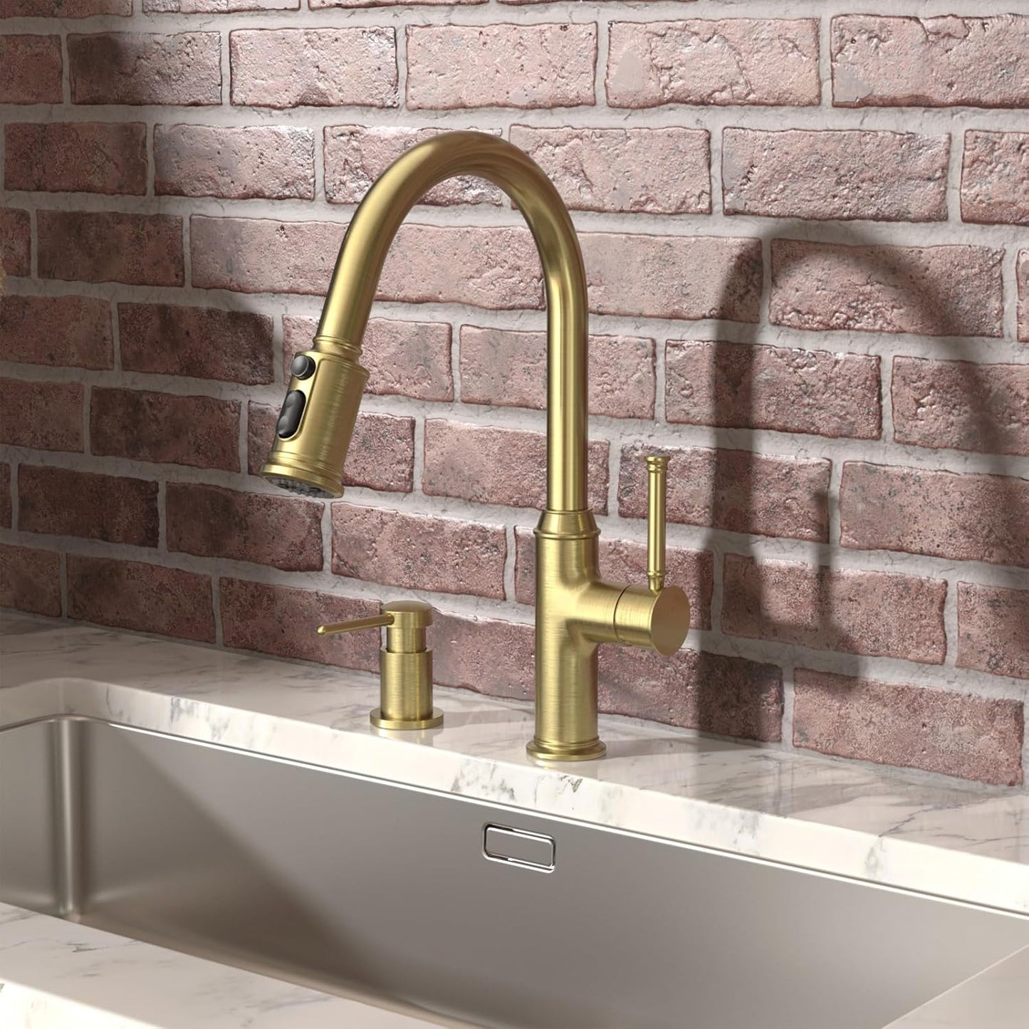 Lava Odoro Gold Soap Dispenser for Kitchen Sink, Modern Brass Built in Countertop Pump Dispenser