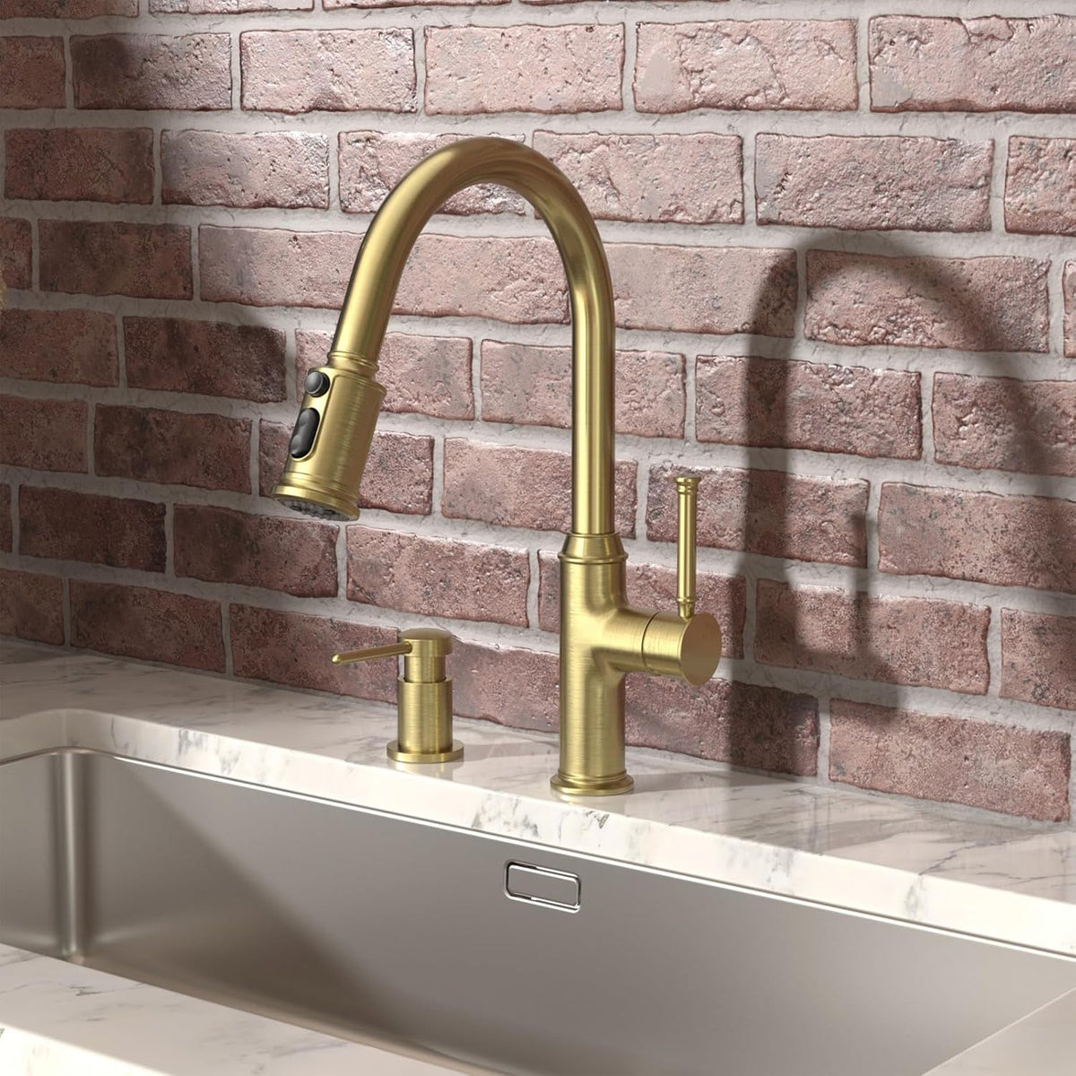 Lava Odoro Gold Soap Dispenser for Kitchen Sink, Modern Brass Built in Countertop Pump Dispenser