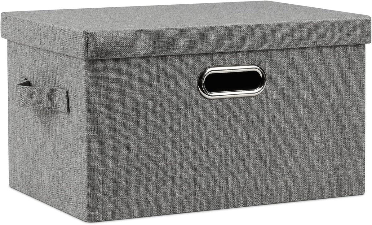 Medium 15" 21 Quart Collapsible Stackable Storage Bins with Lids, 1 Pack Gray Foldable Fabric