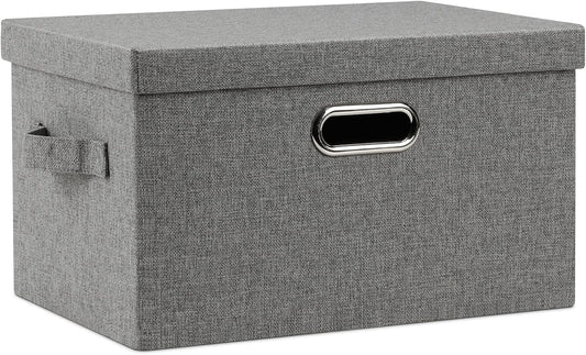 Medium 15" 21 Quart Collapsible Stackable Storage Bins with Lids, 1 Pack Gray Foldable Fabric