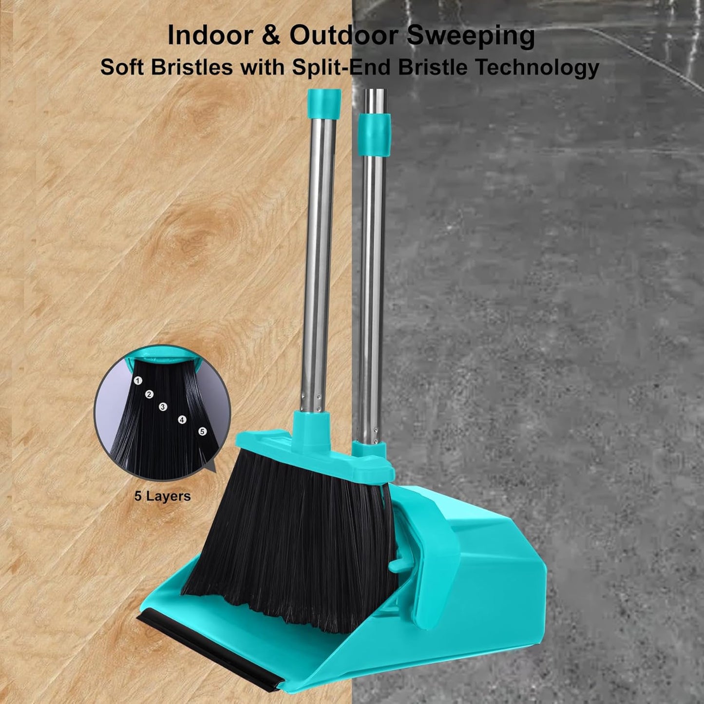 Upgrade Broom with Dustpan Combo Set, Broom and Dustpan Set with 51'' Long Handle, Large Upright