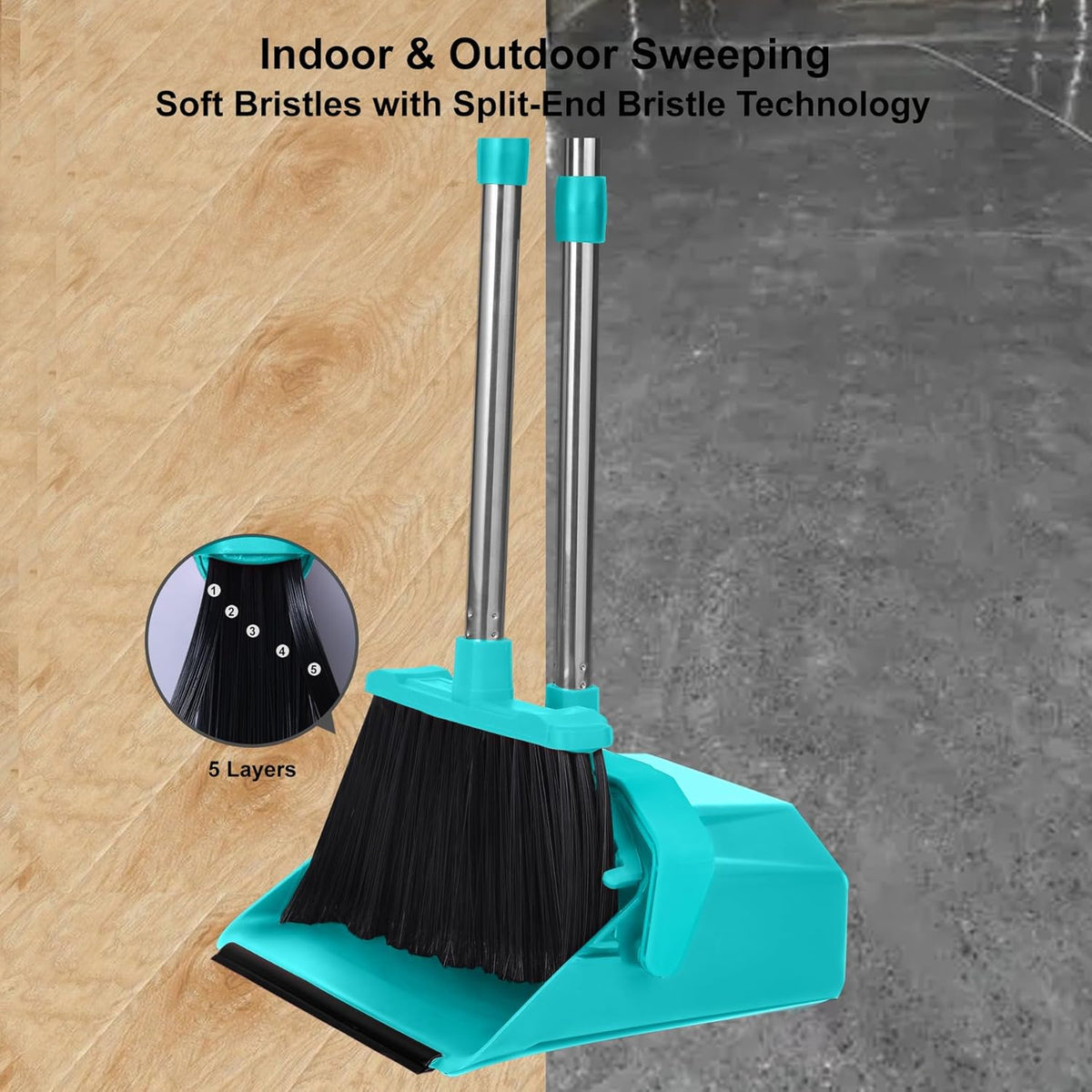 Upgrade Broom with Dustpan Combo Set, Broom and Dustpan Set with 51'' Long Handle, Large Upright