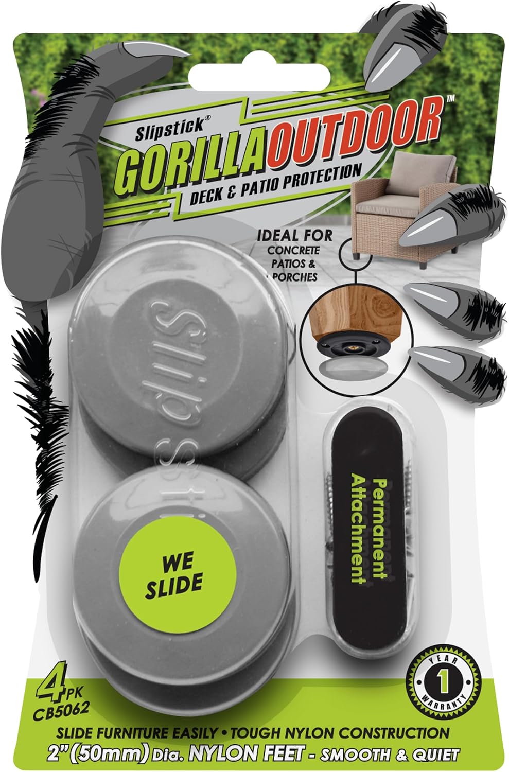 Gorilla Outdoor 2 Inch Furniture Sliders/Screw on Nylon Glide Floor Protectors (Set of 4 Glides)
