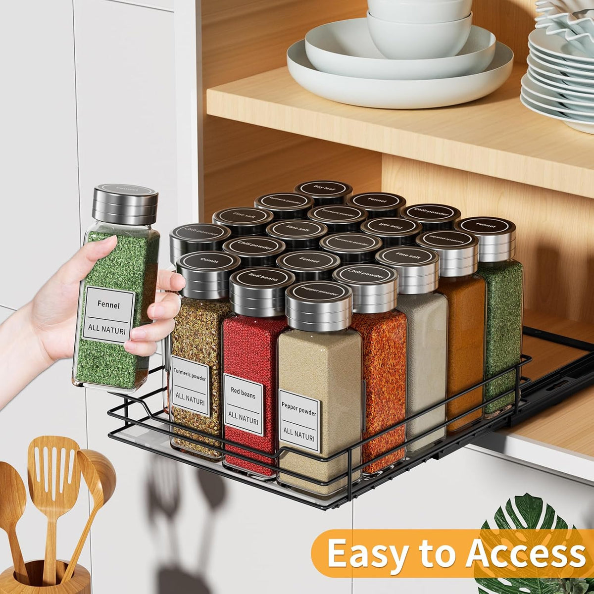 RCHYFEED Pull Out Spice Rack Organizer for Cabinet,Slide out Spice Organizer for Inside