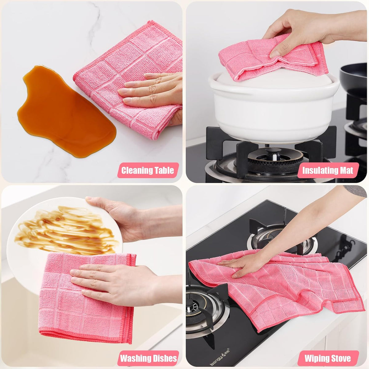 Homaxy Microfiber Kitchen Towels and Dishcloths Set, 12 Pack Soft and Absorbent Dish Hand Towels