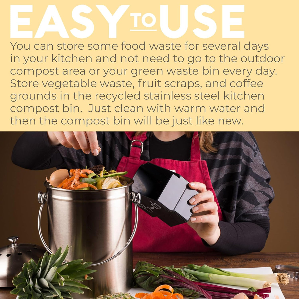 EPICA Countertop Compost Bin Kitchen | 1.3 Gallon | Odorless Composting Bin with Carbon Filters |