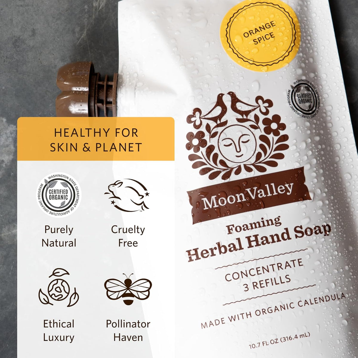 Moon Valley Foaming Hand Soap Refill Pouch, Two-Pack Orange Spice Soap, Vegan and Non-GMO