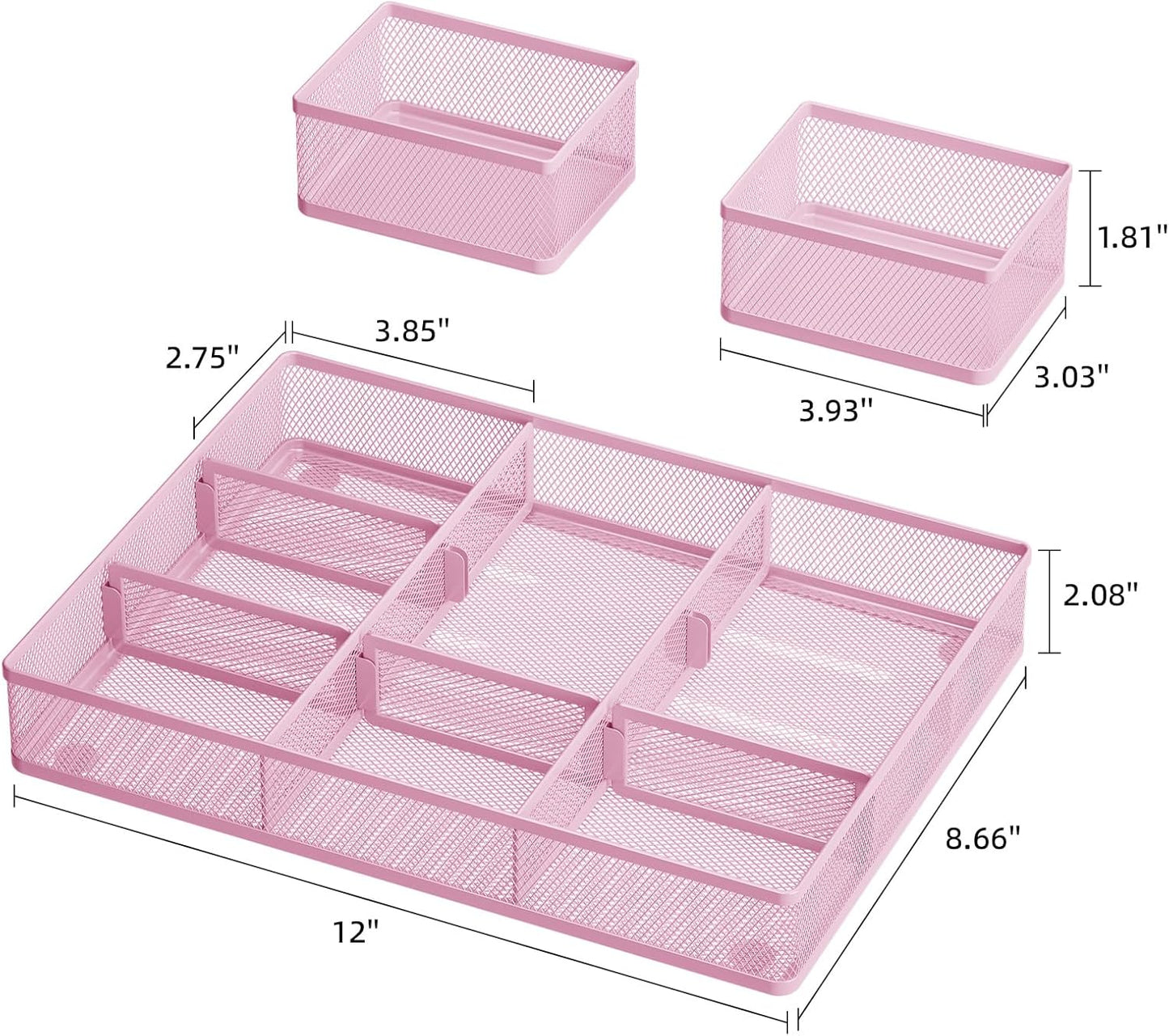 Marbrasse 3 Packs Desk Drawer Organizers, Metal Mesh Dividers with 9 Adjustable Compartments, Pen
