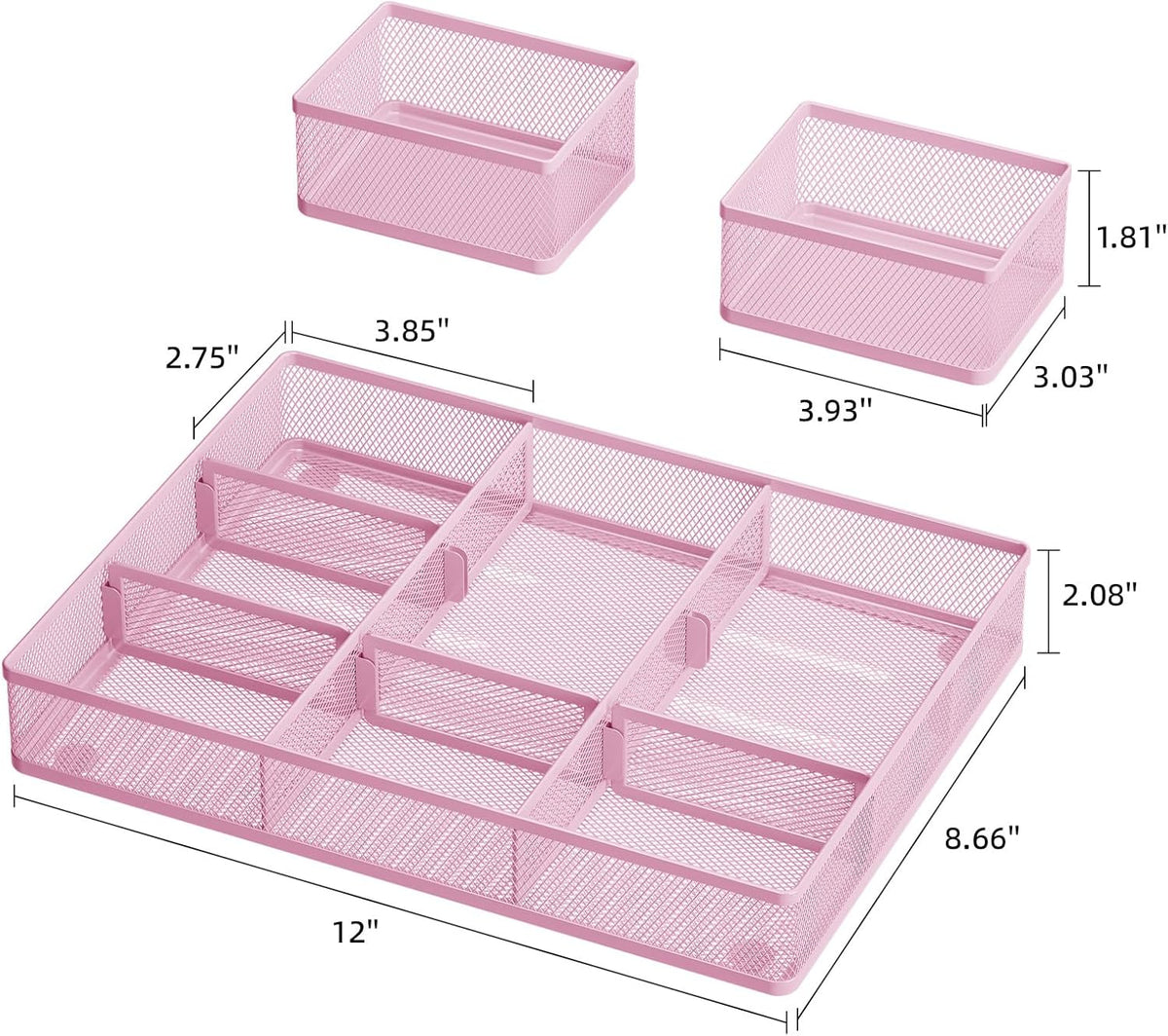 Marbrasse 3 Packs Desk Drawer Organizers, Metal Mesh Dividers with 9 Adjustable Compartments, Pen