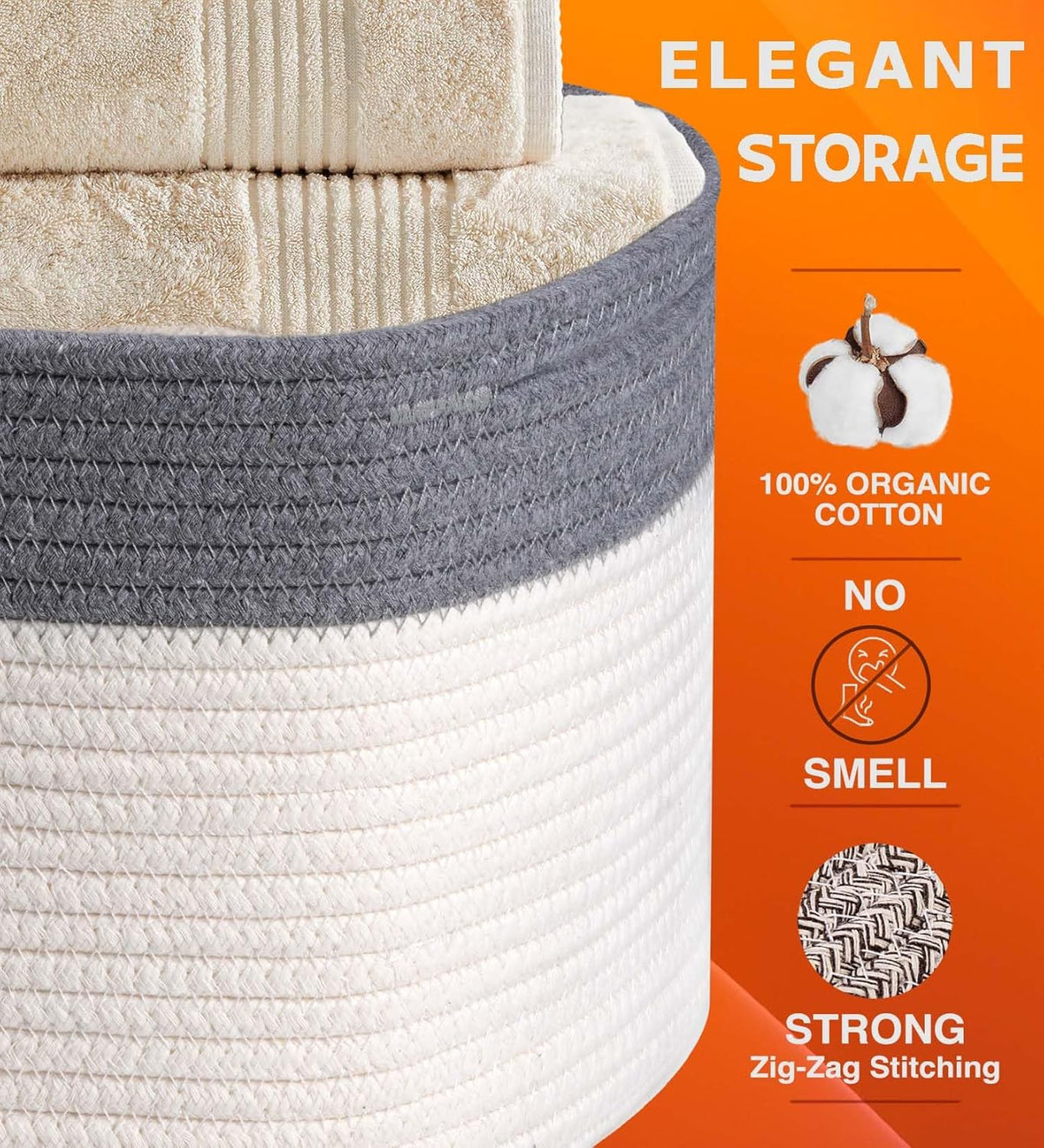 CHAT BLANC Cotton Rope Baskets for Organizing | Storage Baskets for Shelves | Rope Basket for