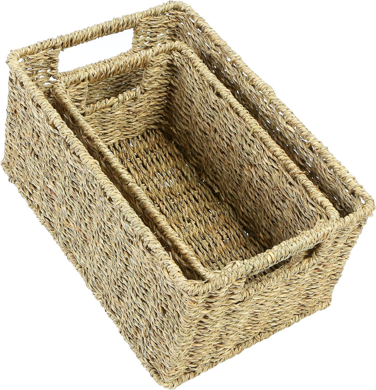 HOONEX Wicker Baskets for Storage, Seagrass Baskets with Dual Handles, Woven Baskets for Shelves