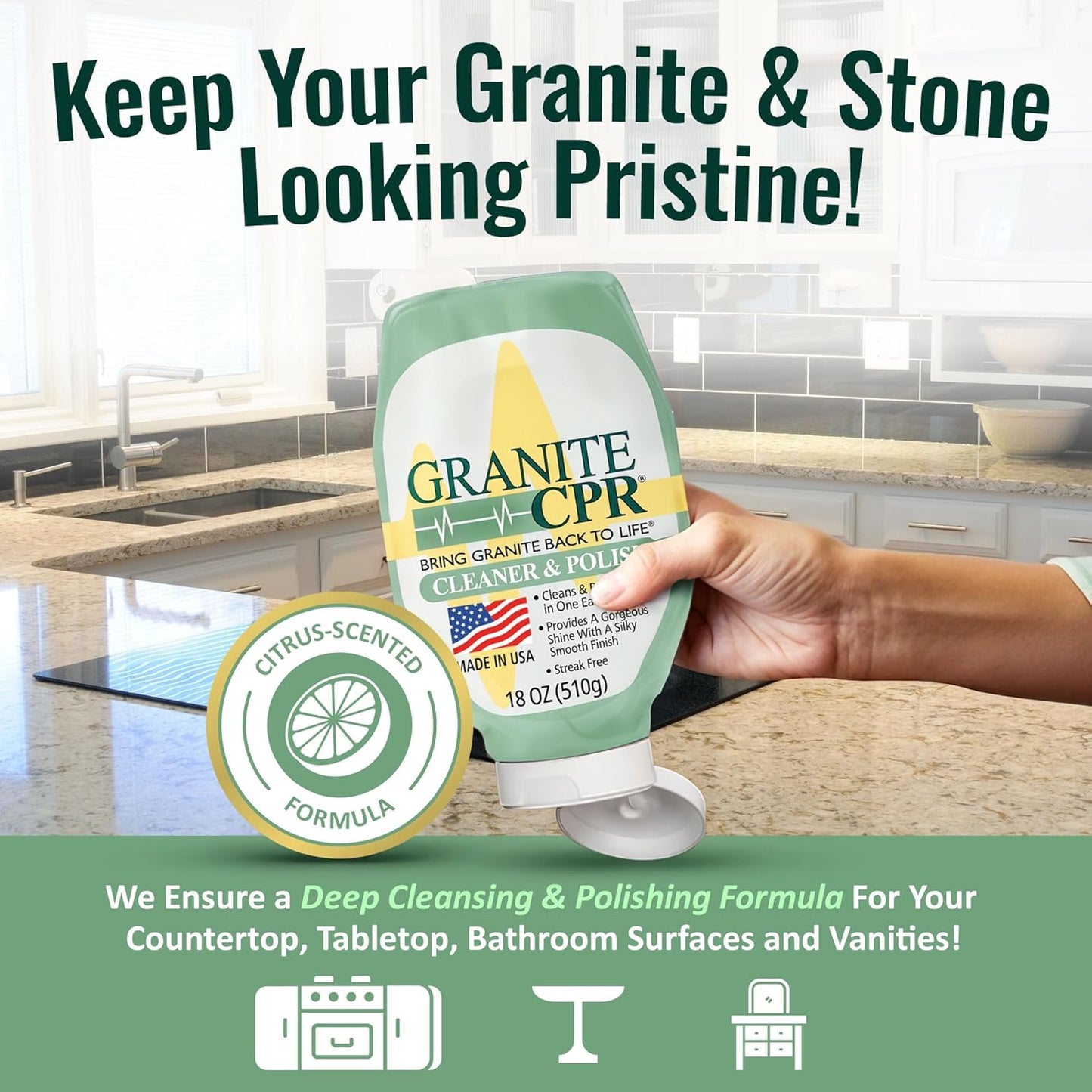 Granite CPR Cleaner & Polish Can Be Used Daily On Granite, Marble, Quartz & Corian. Leaves A