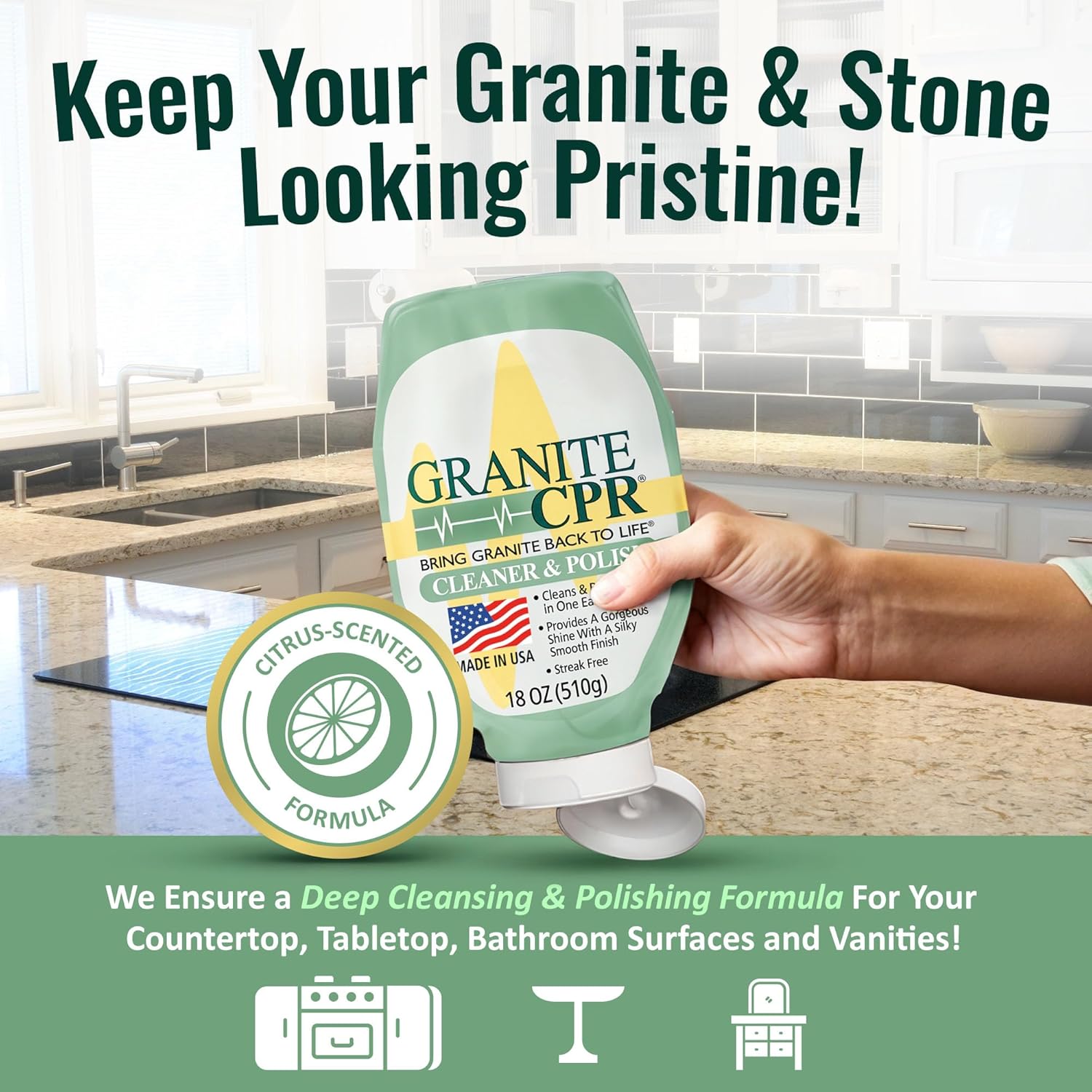 Granite CPR Cleaner & Polish Can Be Used Daily On Granite, Marble, Quartz & Corian. Leaves A